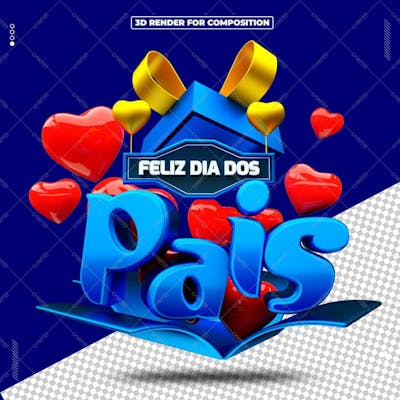 Selo 3D Feliz Dia Dos Pais