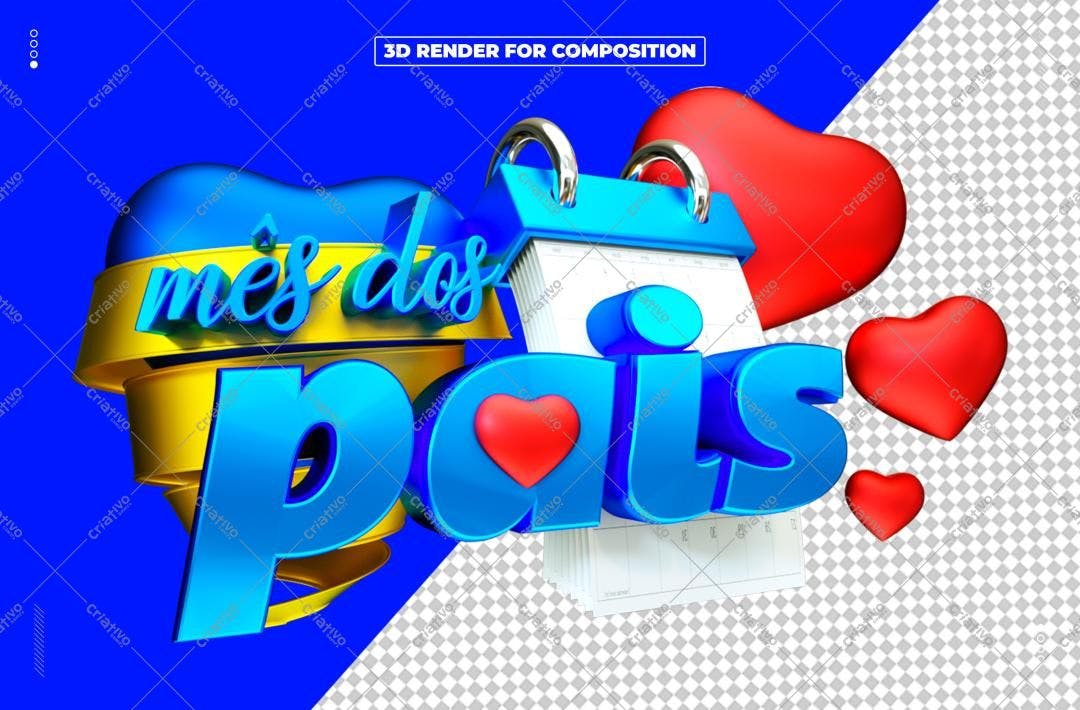 Selo 3D Dia dos Pais Azul e Amarelo