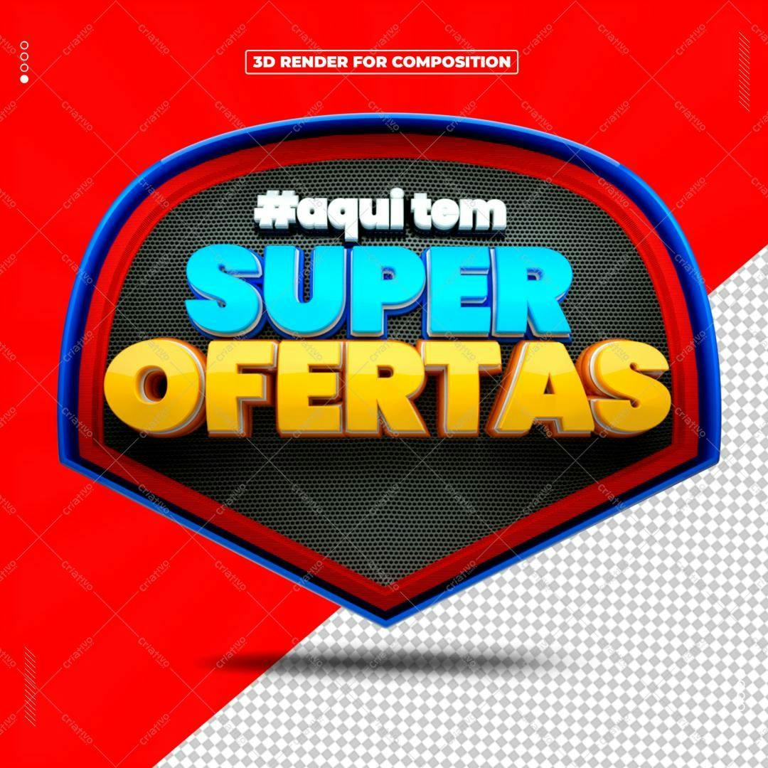 Selo 3D promocional estilo cartoon vermelho azul e amarelo