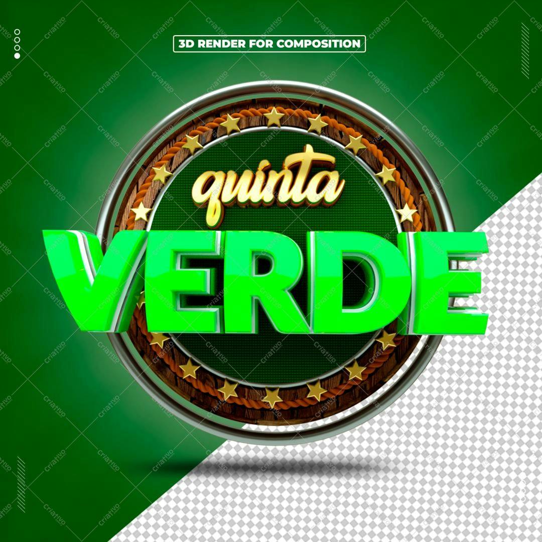 Selo 3D promocional verde e dourado em madeira
