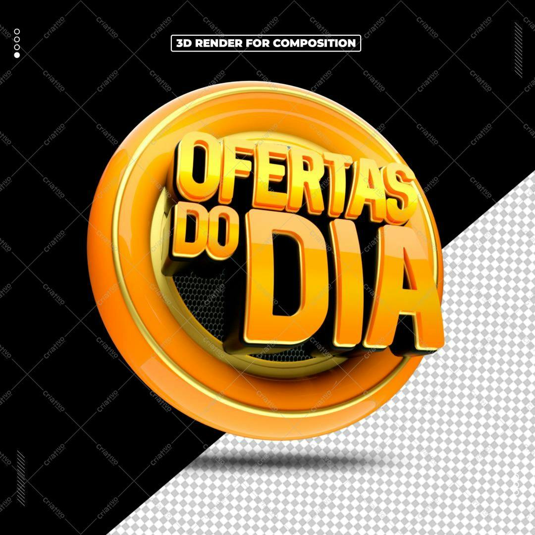 Selo 3D promocional ofertas do dia laranja e dourado