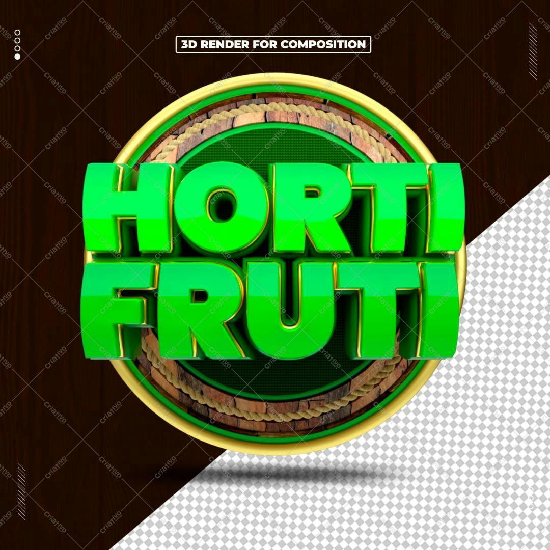 Selo 3D promocional verde e dourado frutas
