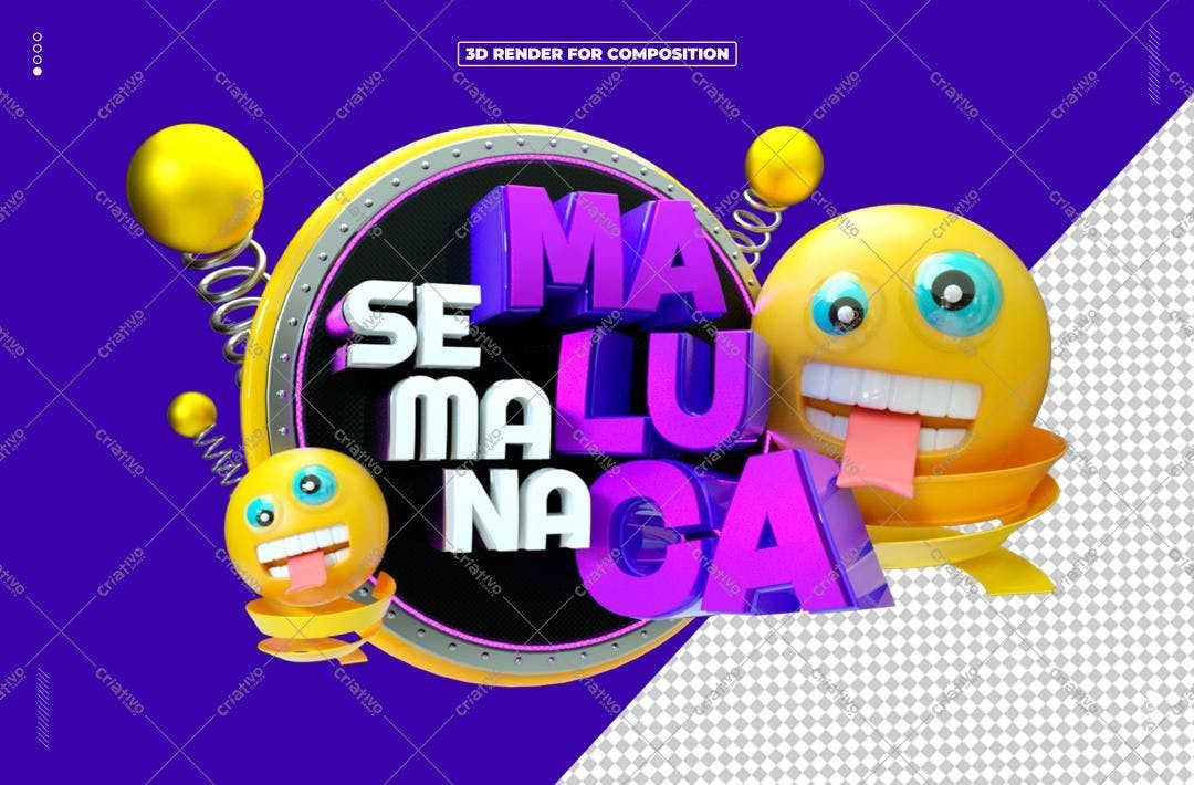 Selo 3D promocional roxo e amarelo com emojis