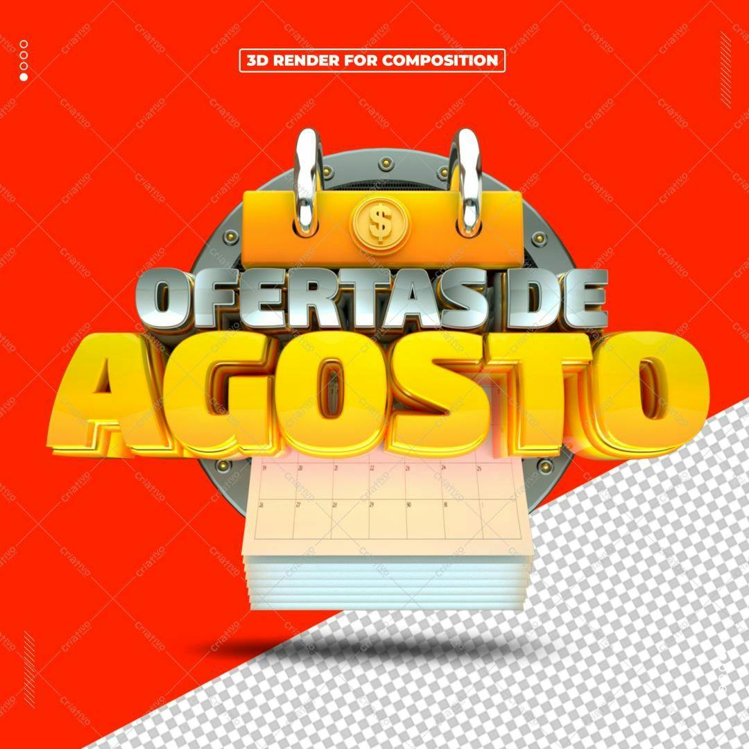 Selo 3D promocional amarelo e metálico agosto