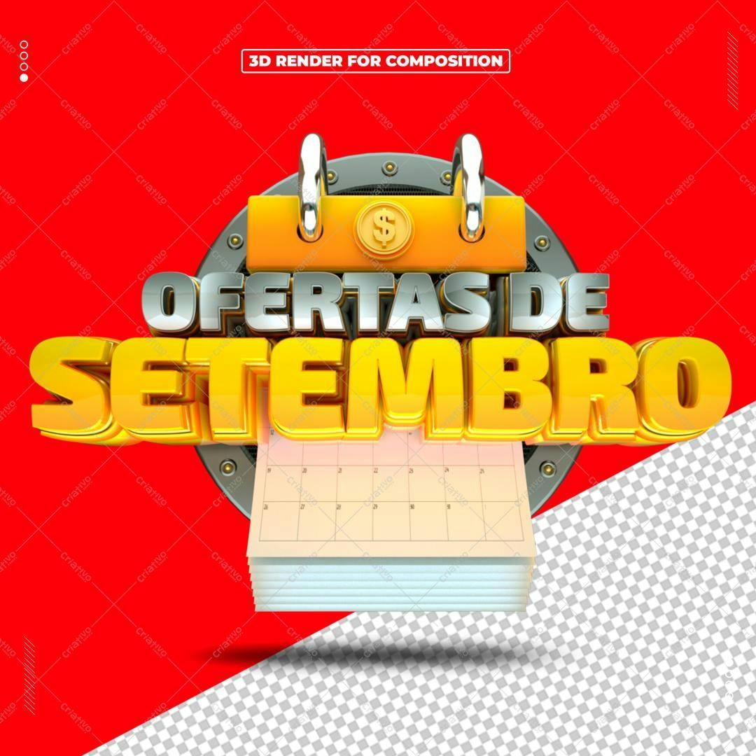 Selo 3D promocional dourado calendário setembro