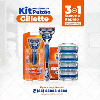 Kit completo do paizão gillette 14 de agosto dia dos pais supermercados