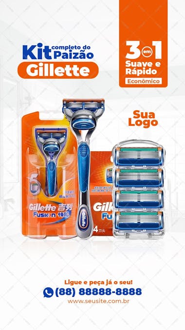 Story kit completo do paizão gillette 14 de agosto dia dos pais supermercados