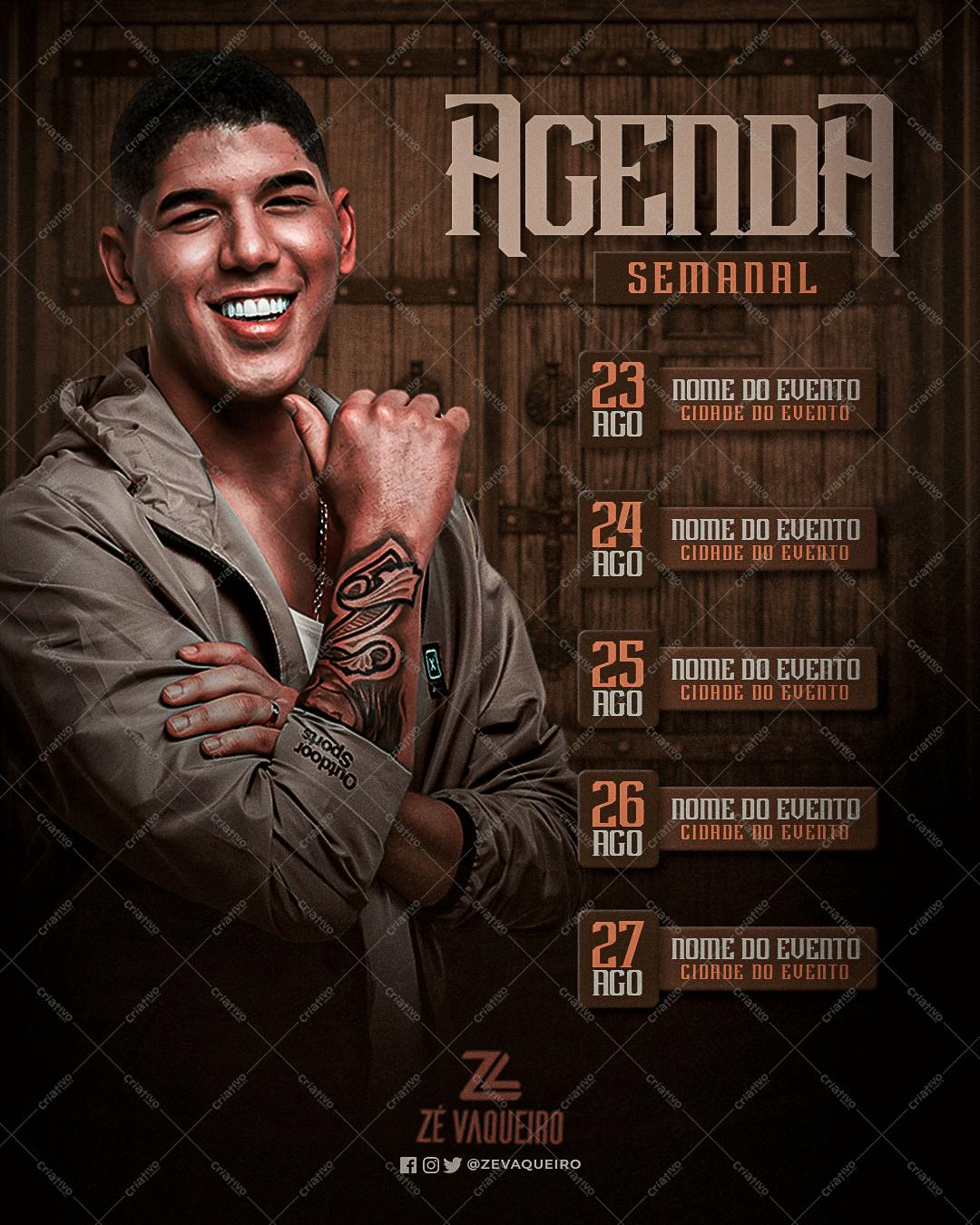 Template de Agenda Semanal para Shows Sertanejos PSD Editável
