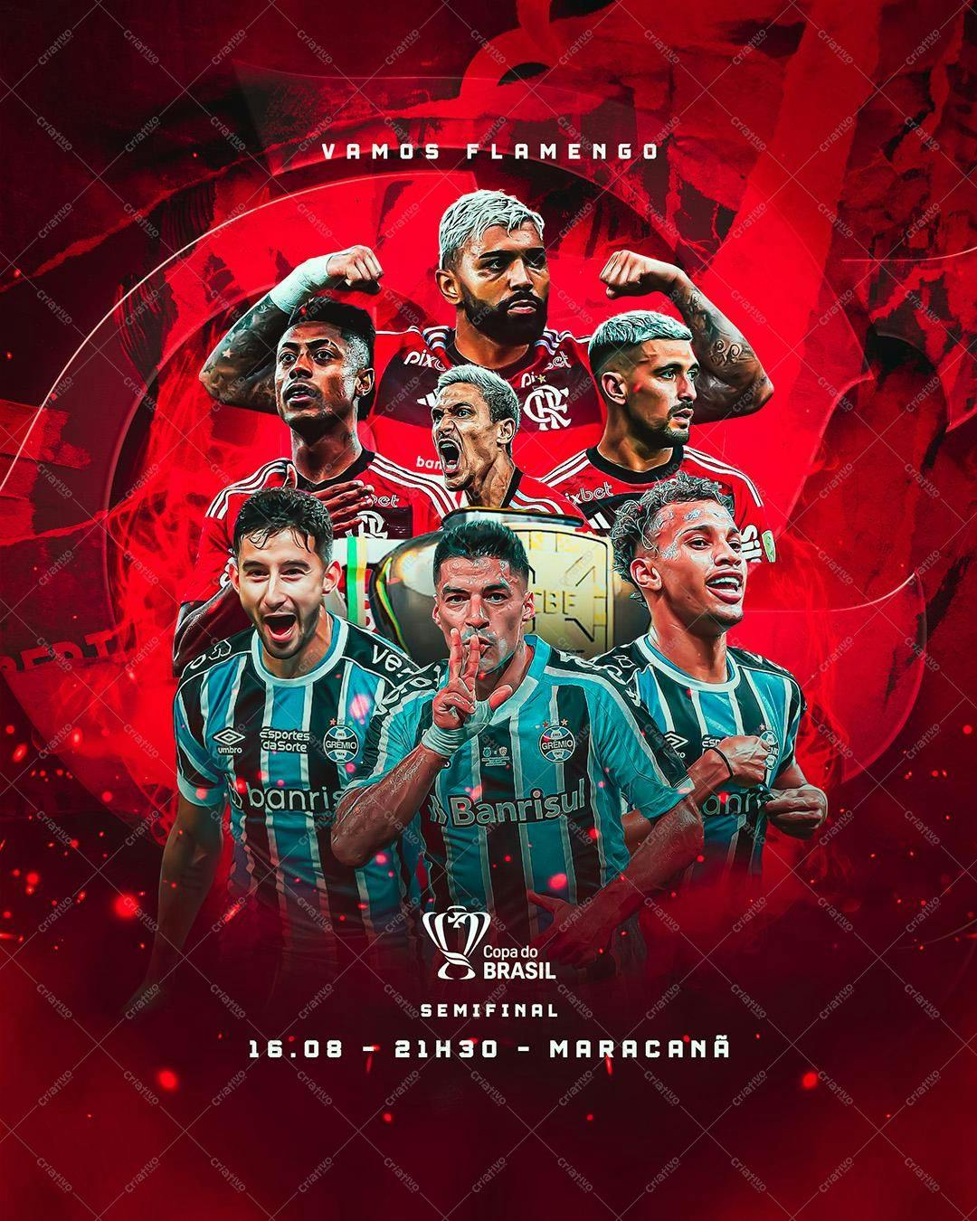 Flyer para Jogo Flamengo x Grêmio Copa do Brasil PSD Editável