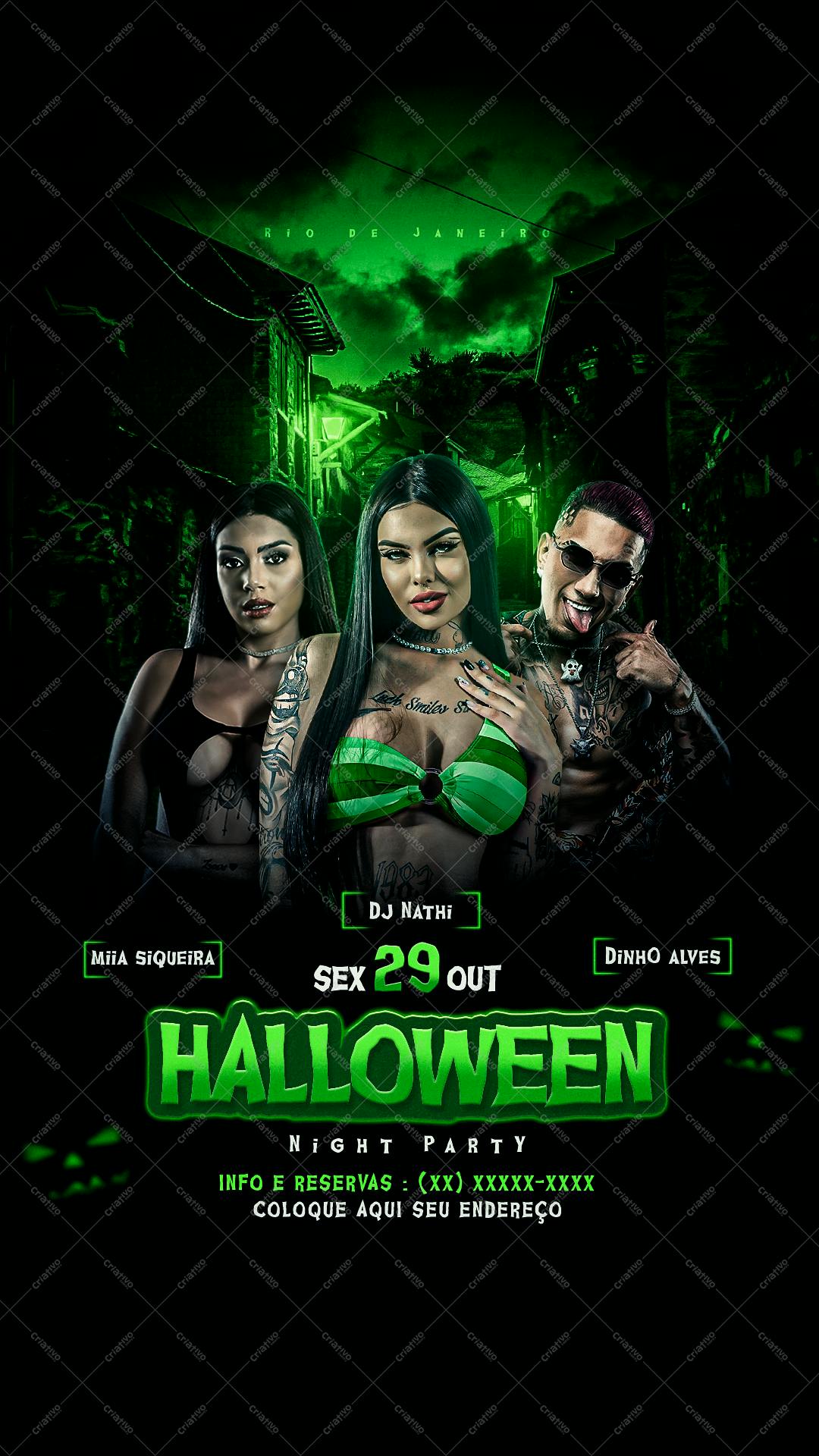 Flyer para Festa de Halloween em Verde PSD Editável