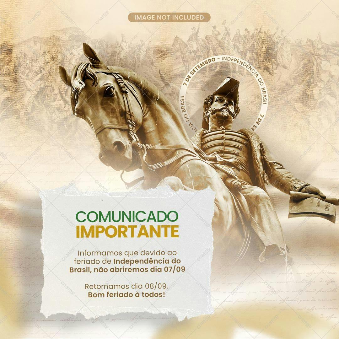 Comunicado de Feriado 7 de Setembro PSD Editável
