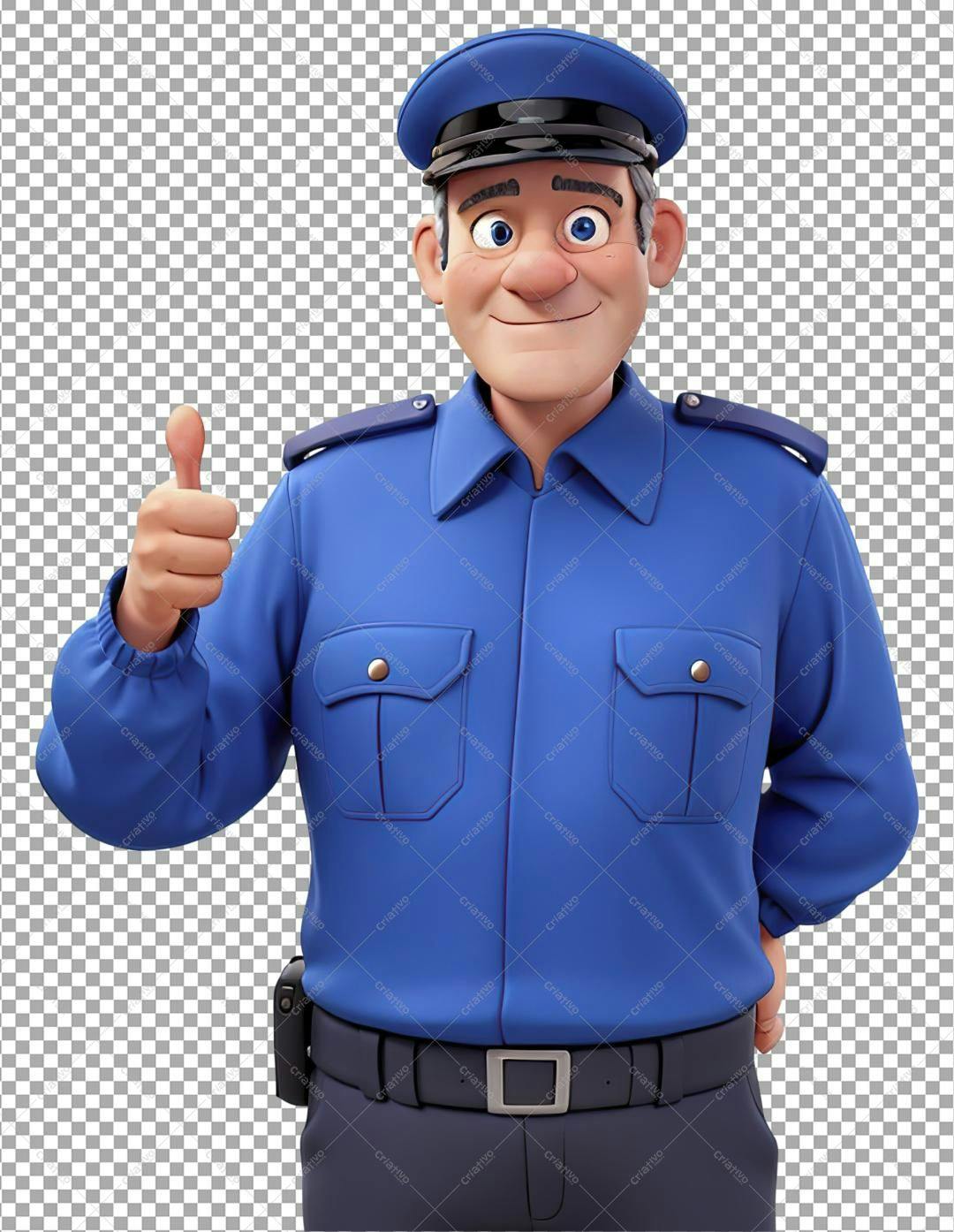 Policial de desenho animado dando joinha