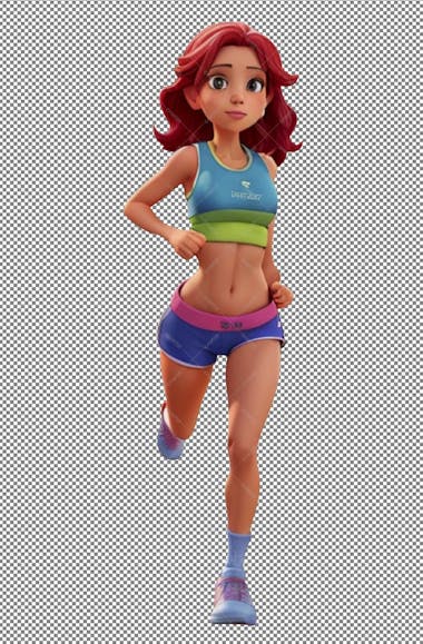 Atleta ruiva corredora , mulher corredora, atleta, treino, disney, pixar, png, arte recortada