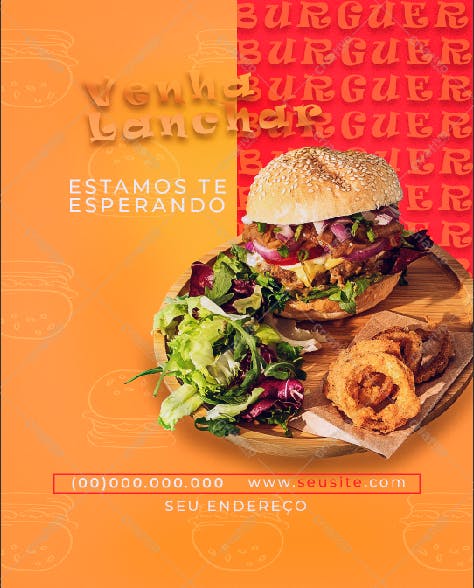 Flyer para Lanchonete com Burger e Onion Rings PSD Editável