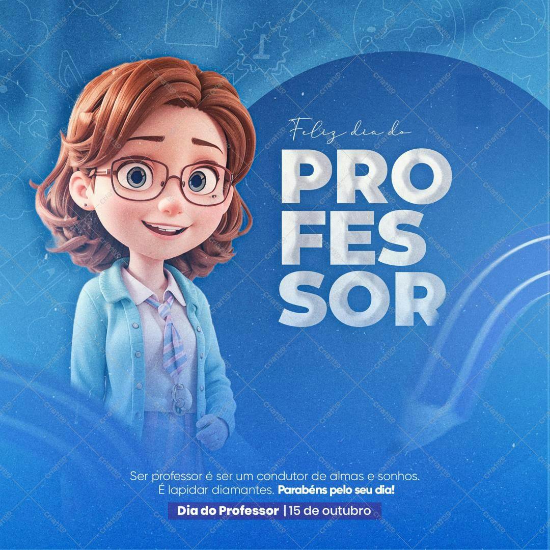 Post para Dia do Professor com Professora Cartoon PSD Editável