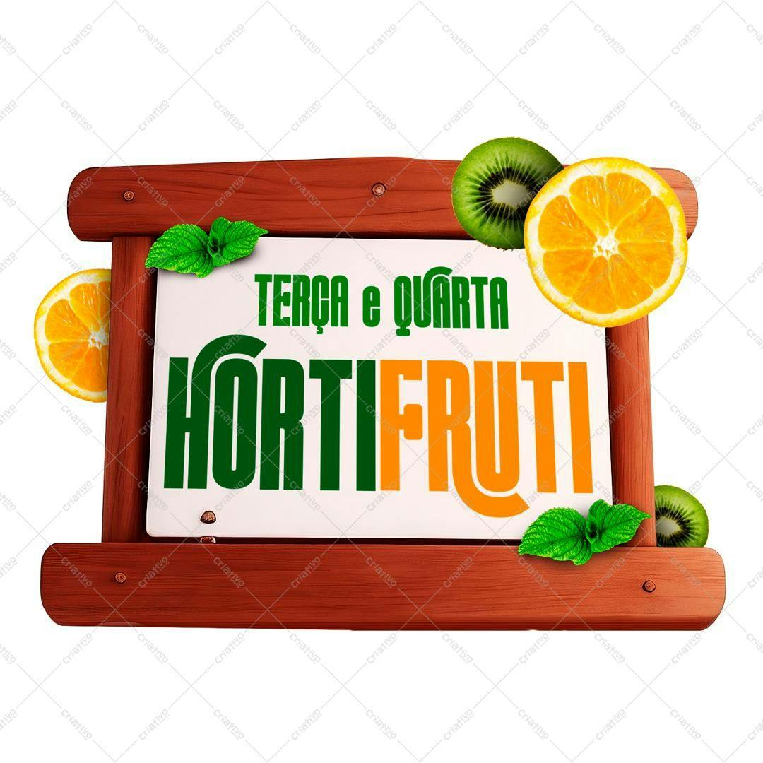 Selo 3D promocional frutas verde e laranja