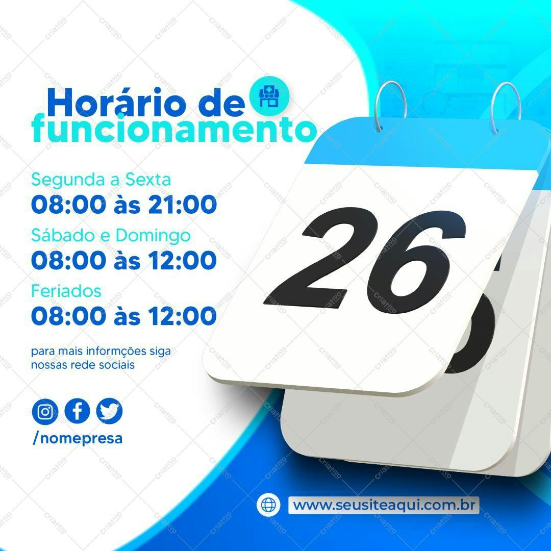 Template PSD Horário de Funcionamento para Redes Sociais PSD Editável