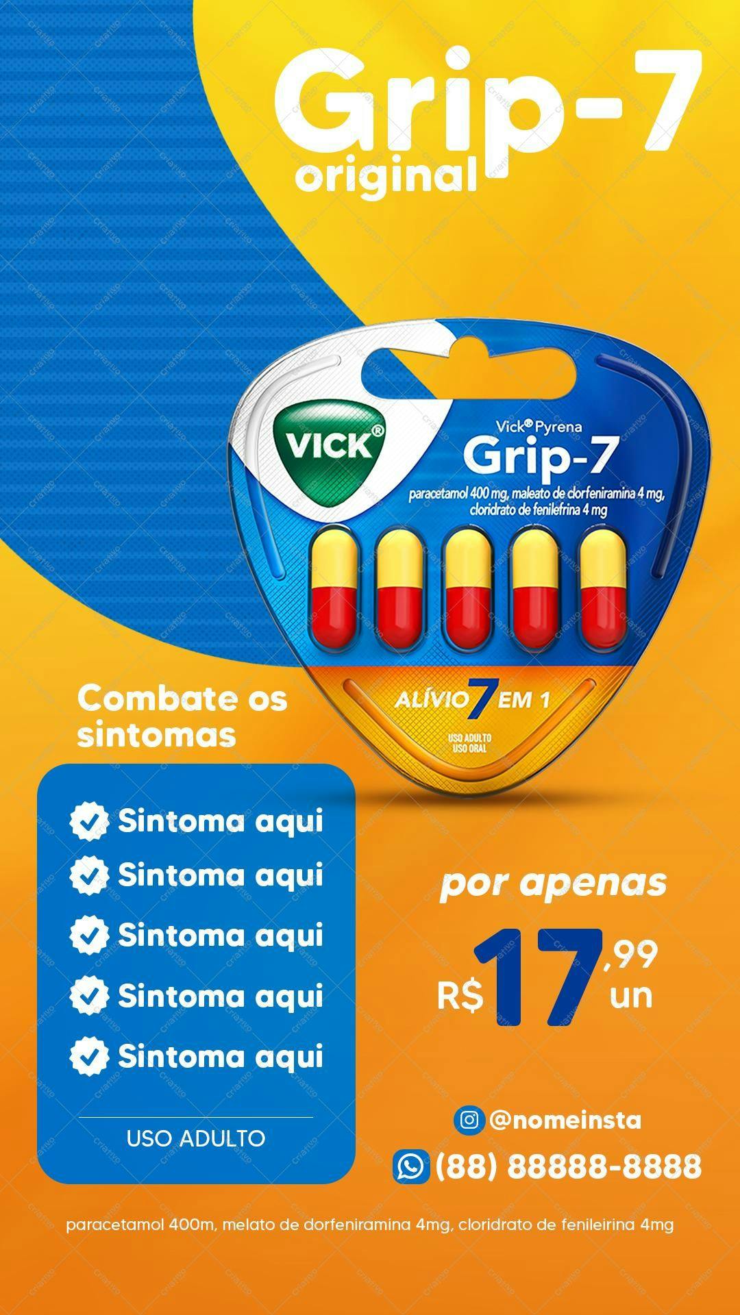Flyer para Farmácia Anúncio Grip-7 PSD Editável