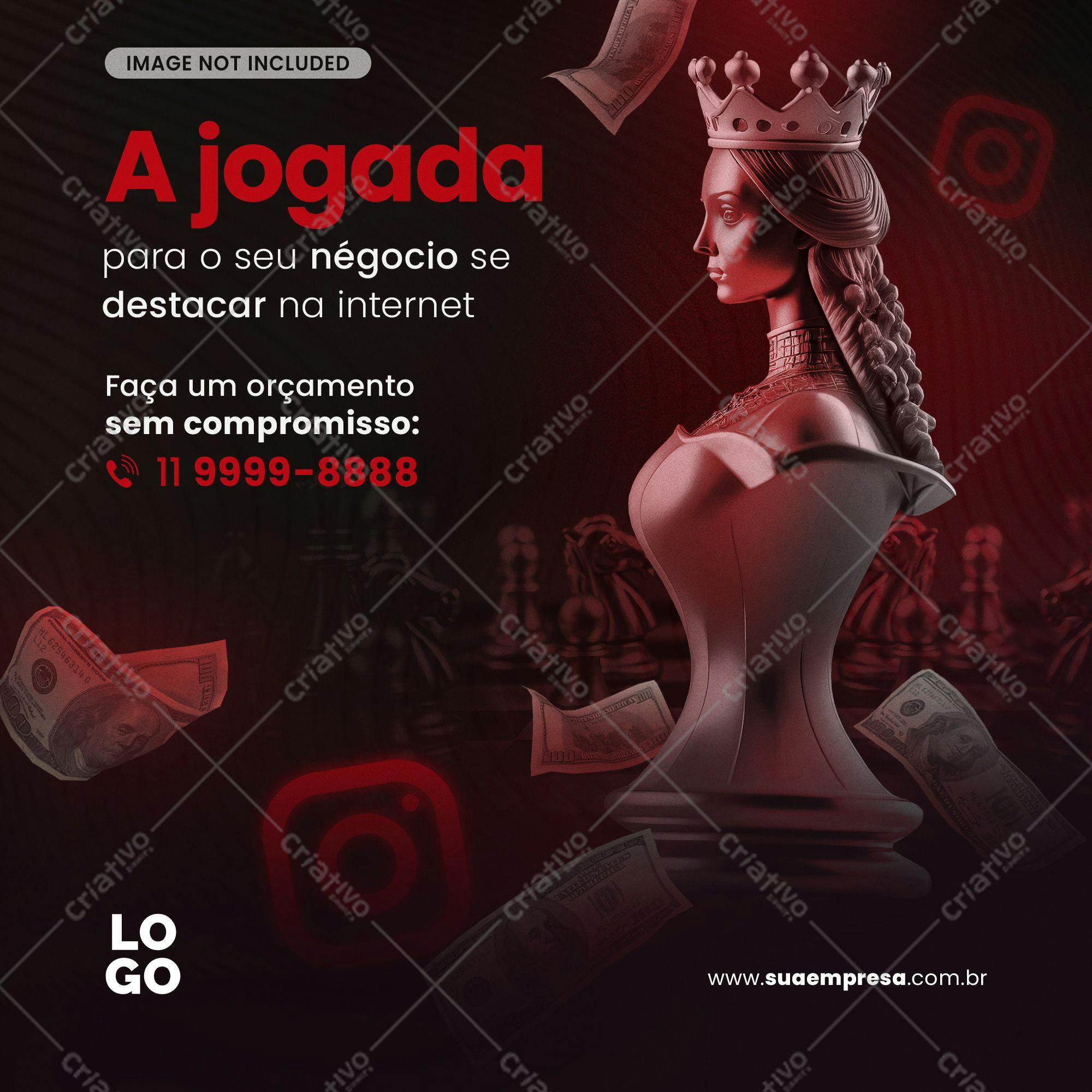 Post para Instagram com Rainha de Xadrez PSD Editável