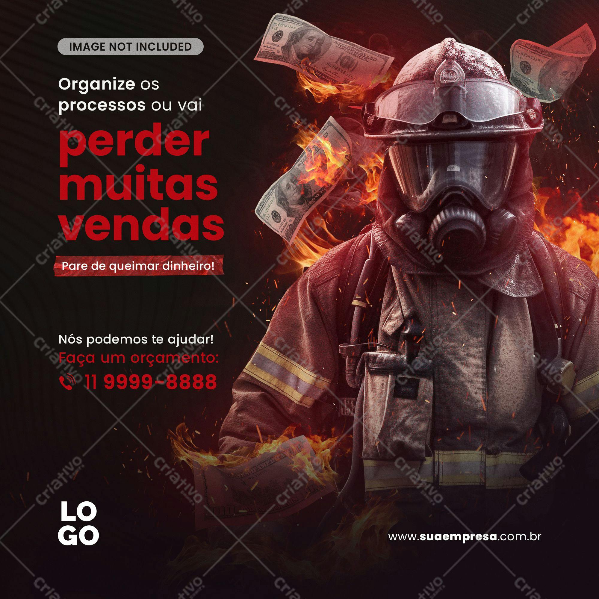 Post para Redes Sociais Bombeiro e Dinheiro PSD Editável