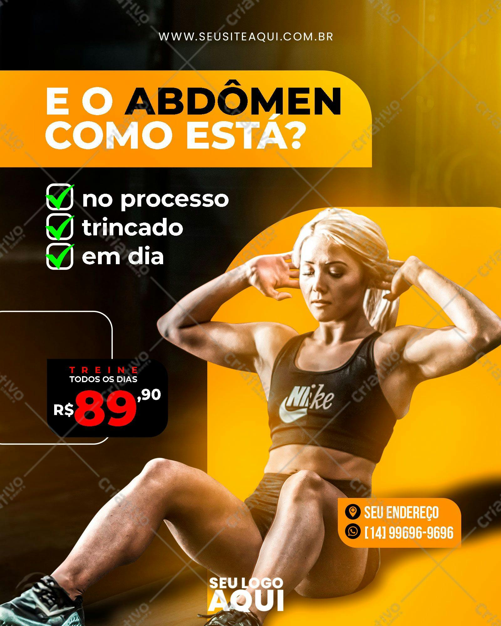 Template de Post para Instagram Treino Abdominal PSD Editável