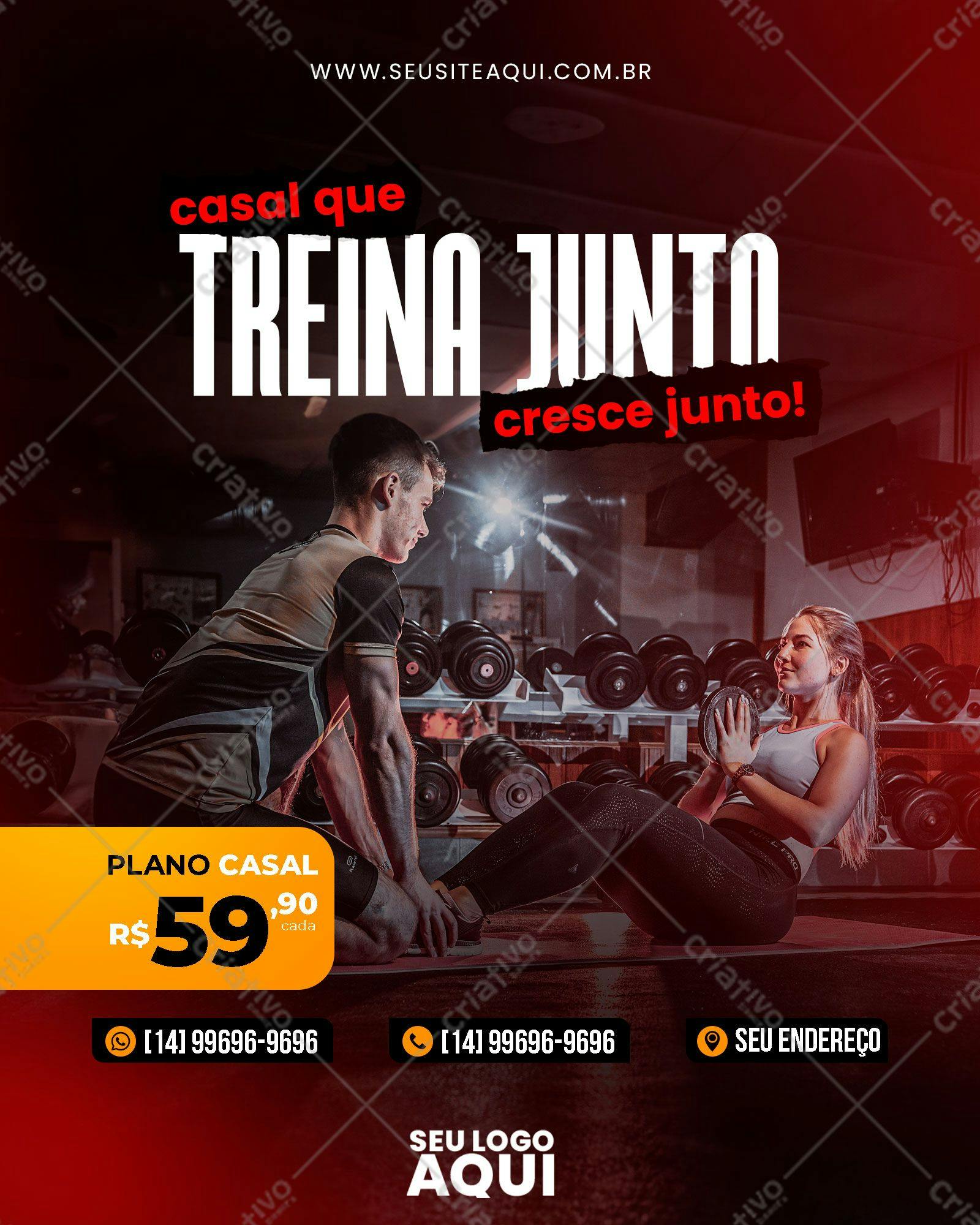Post para Academia Casal que Treina Junto PSD Editável