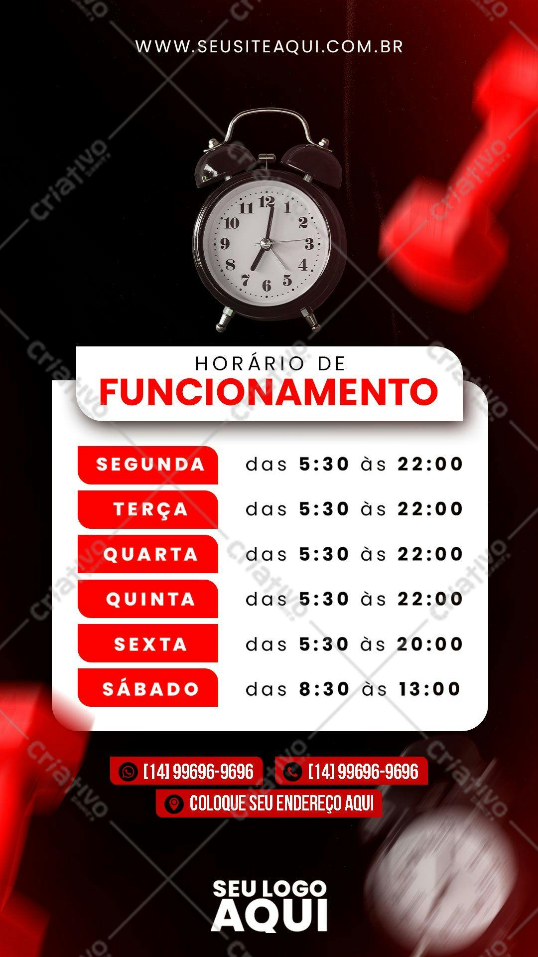 Horários de Funcionamento PSD Editável