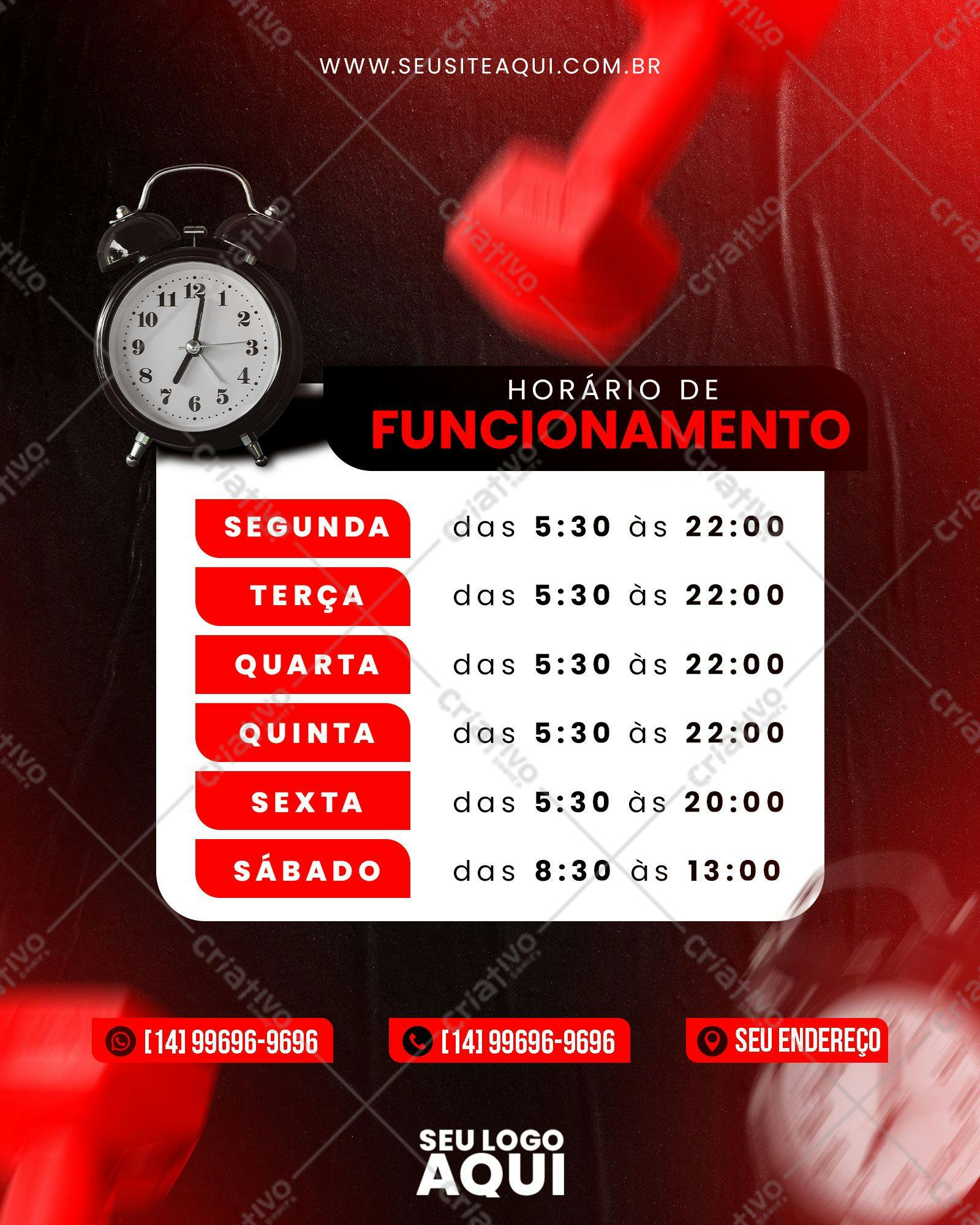 Modelo de Horário de Funcionamento PSD Editável