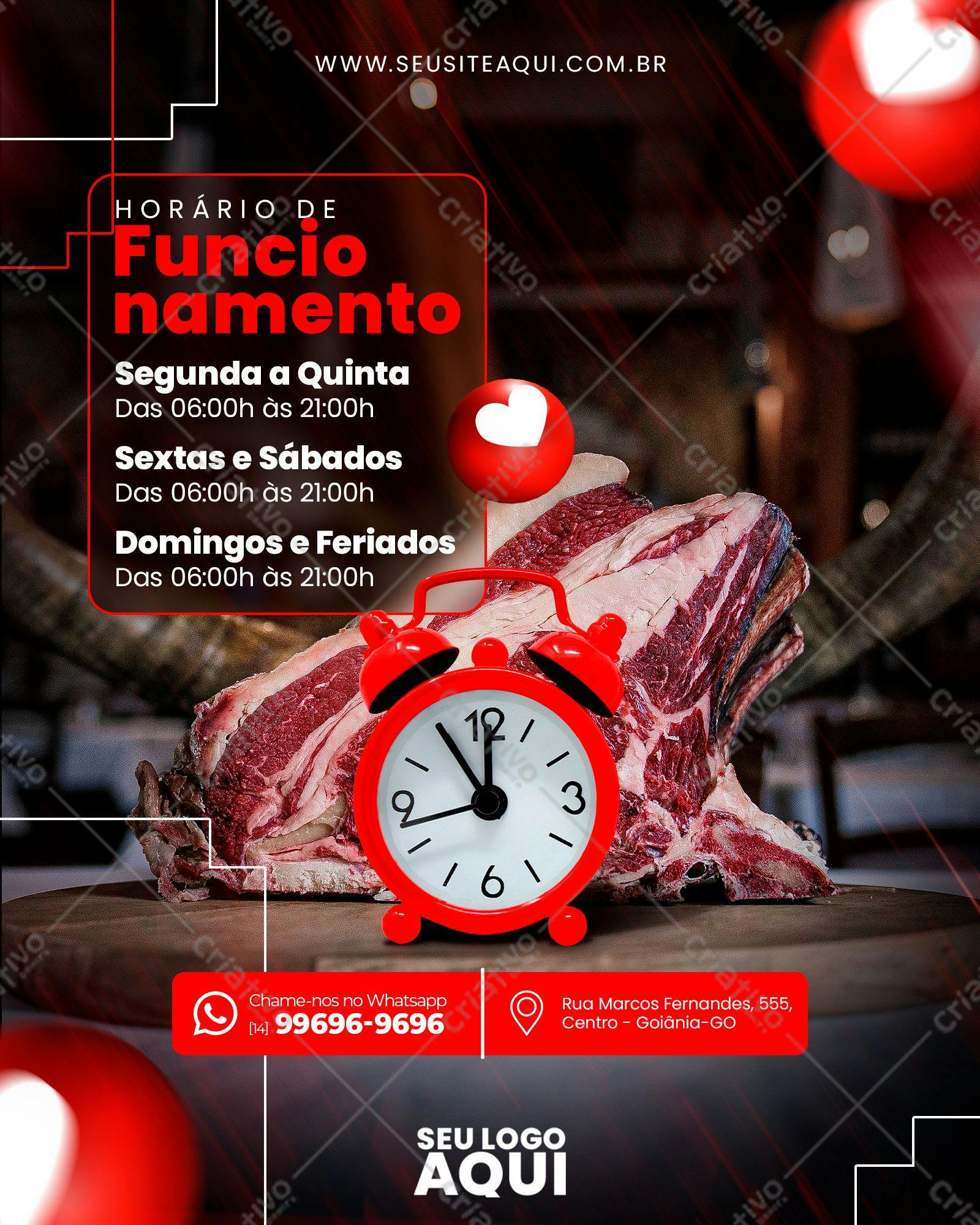 Post para Redes Sociais Horário de Funcionamento Açougue PSD Editável