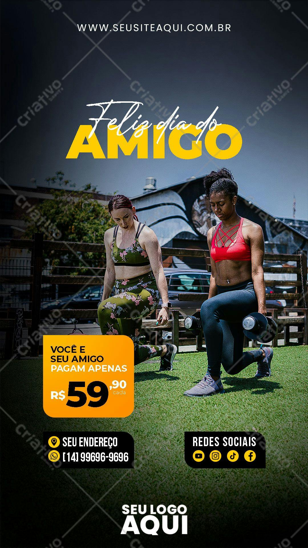 Post para Dia do Amigo com Mulheres Malhando PSD Editável