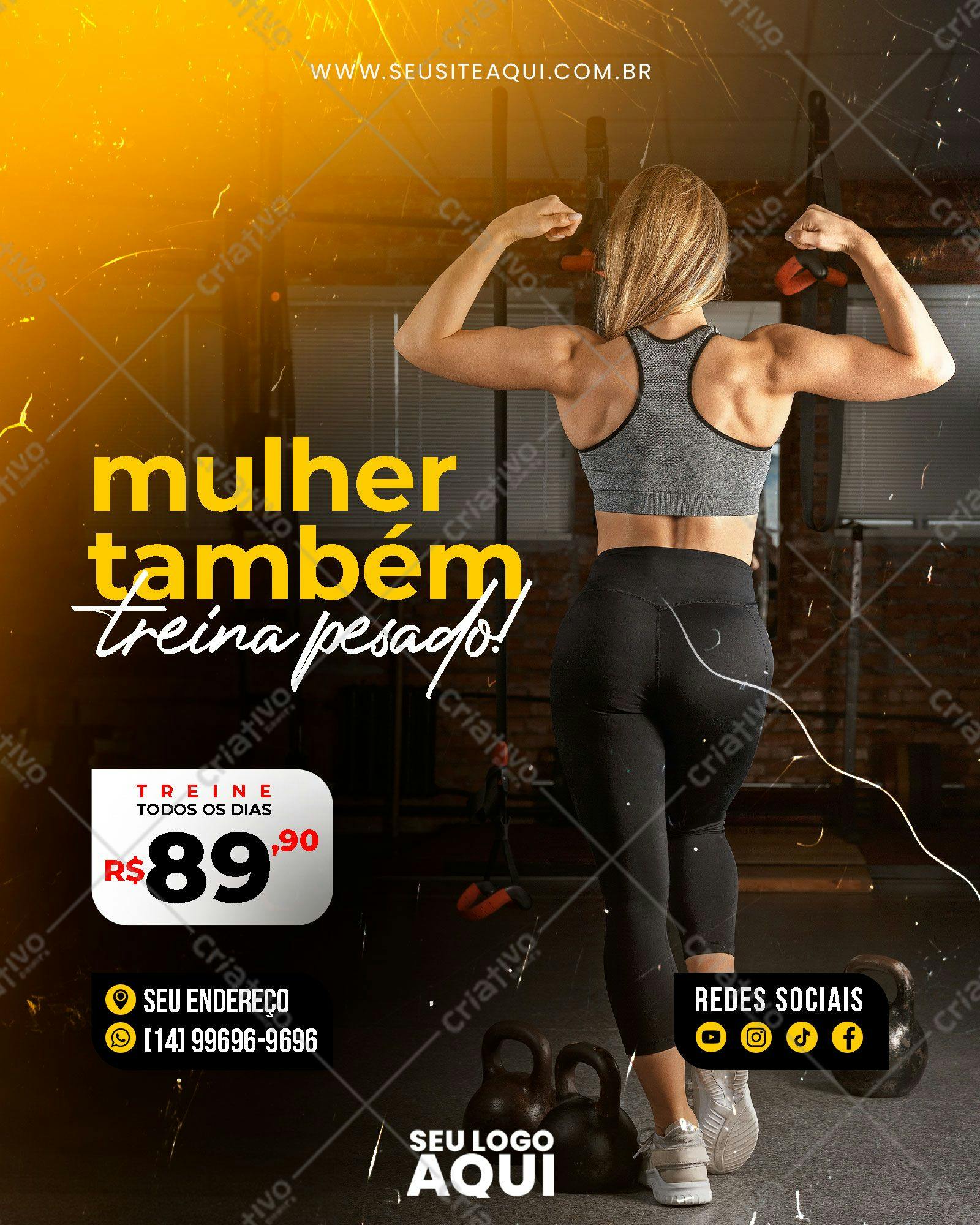 Post para Academia Treino Feminino PSD Editável