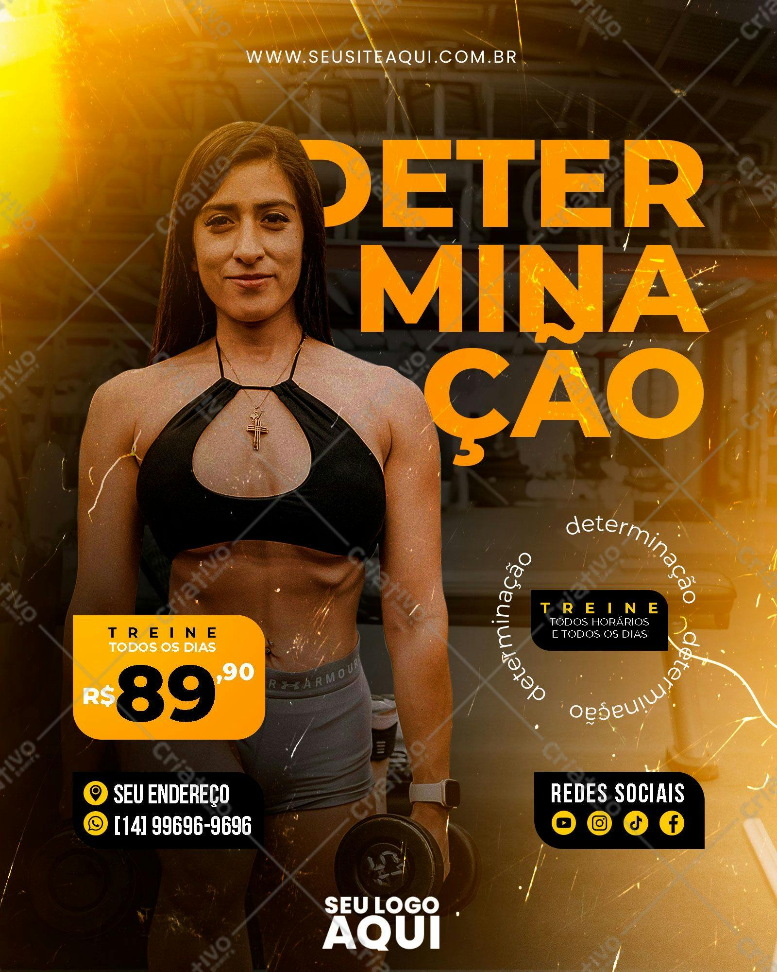 Flyer para Academia com Mulher Treinando PSD Editável