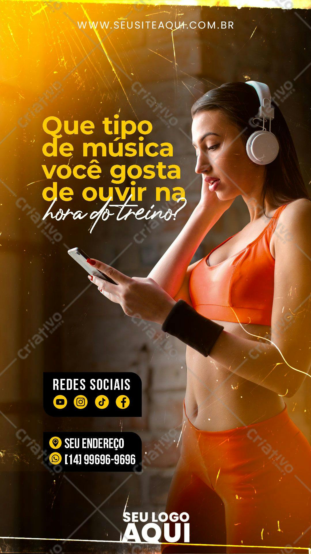 Flyer para Academia Música Treino PSD Editável