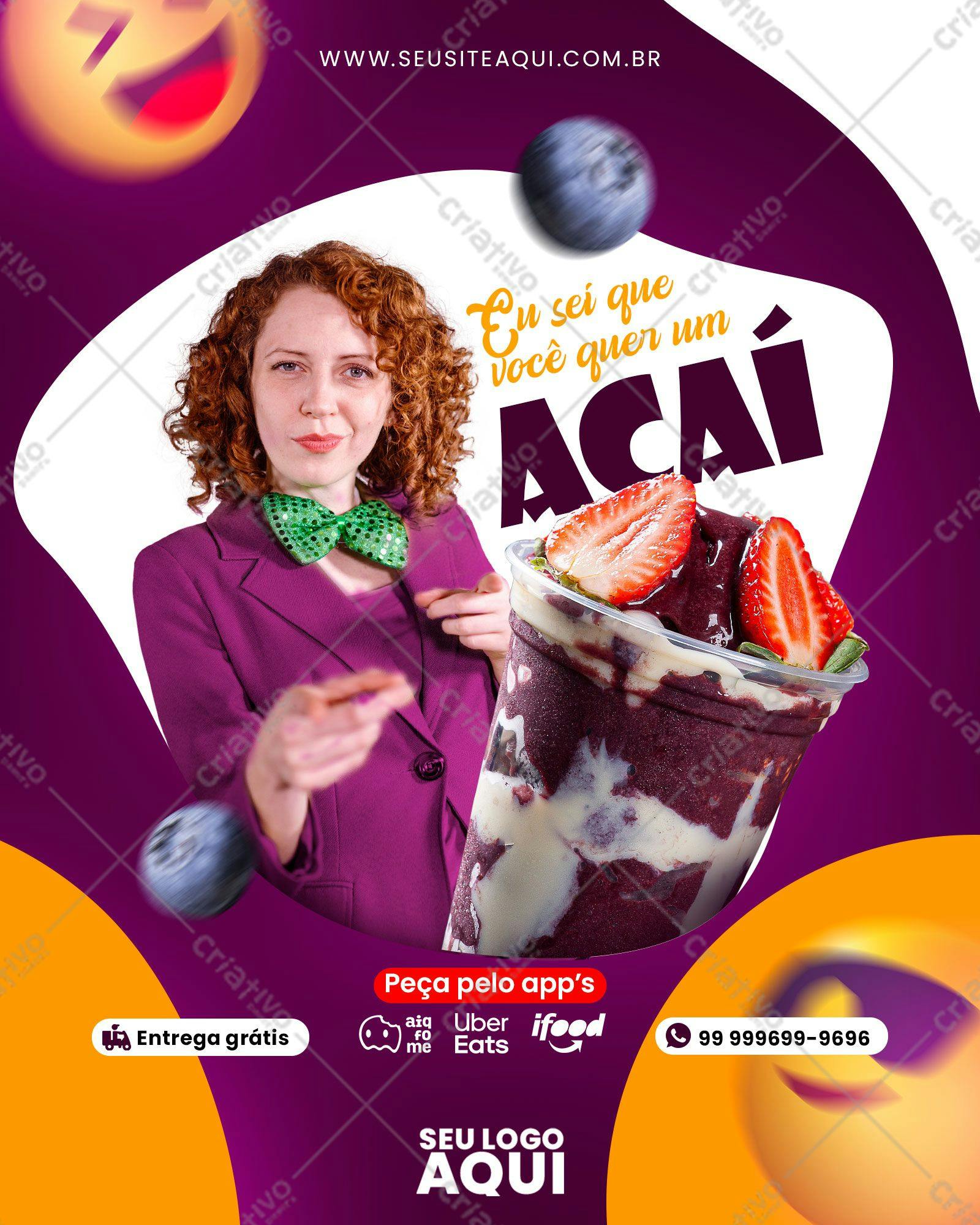 Template Flyer para Delivery de Açaí PSD Editável