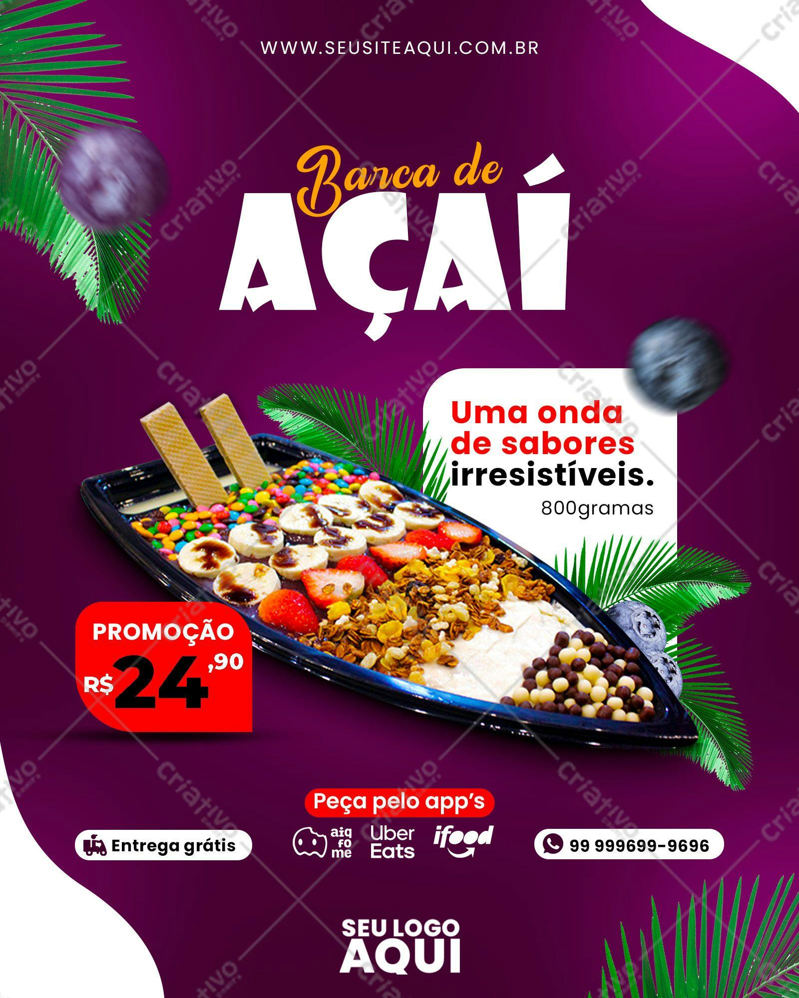 Flyer para Promoção de Açaí PSD Editável