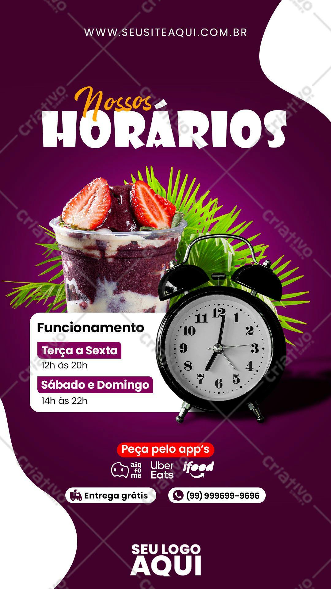 Flyer para Açaí com Horários PSD Editável