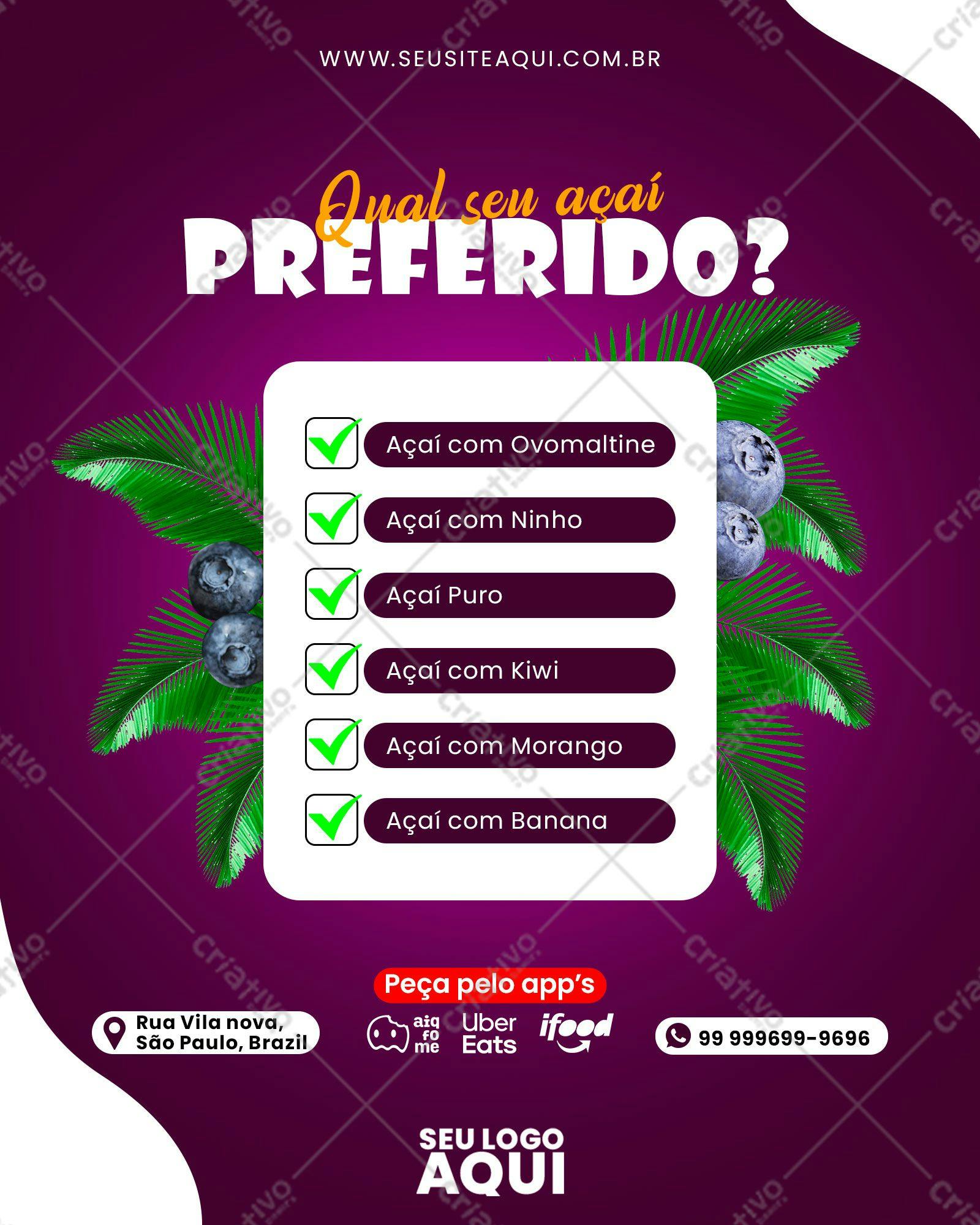 Template de Post para Redes Sociais Açaí PSD Editável