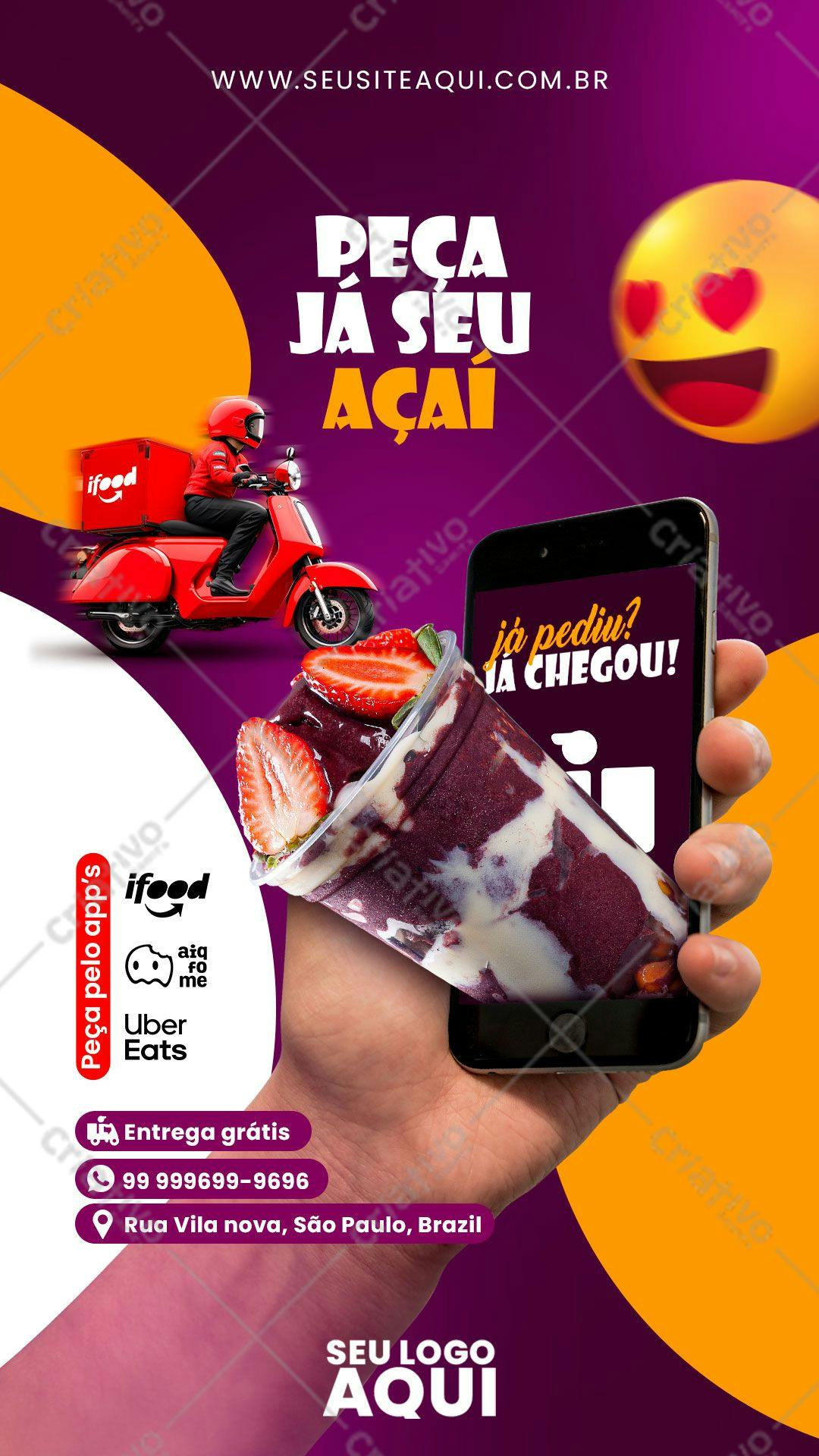 Flyer para Delivery de Açaí PSD Editável