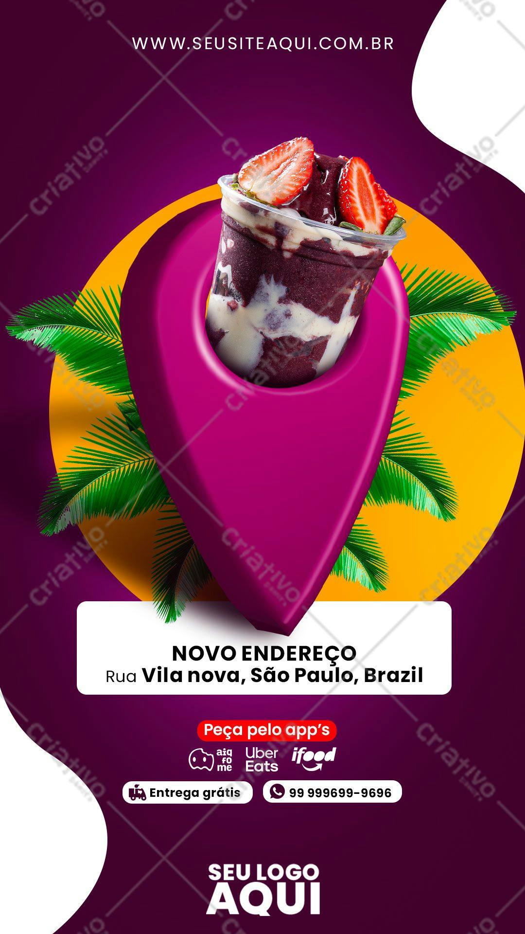 Cardápio Açaí com Morango PSD Editável