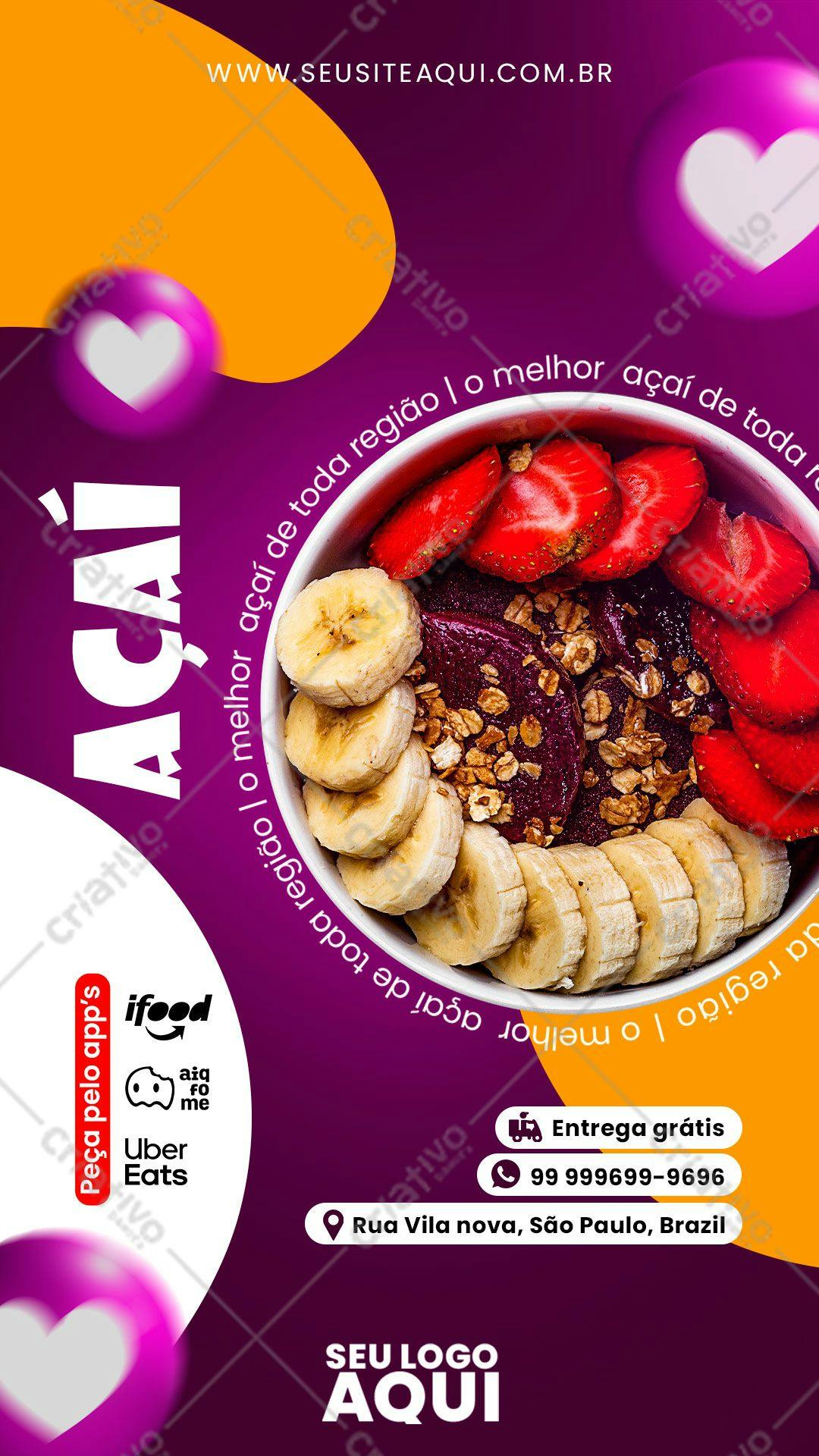 Cardápio de Açaí para Delivery PSD Editável