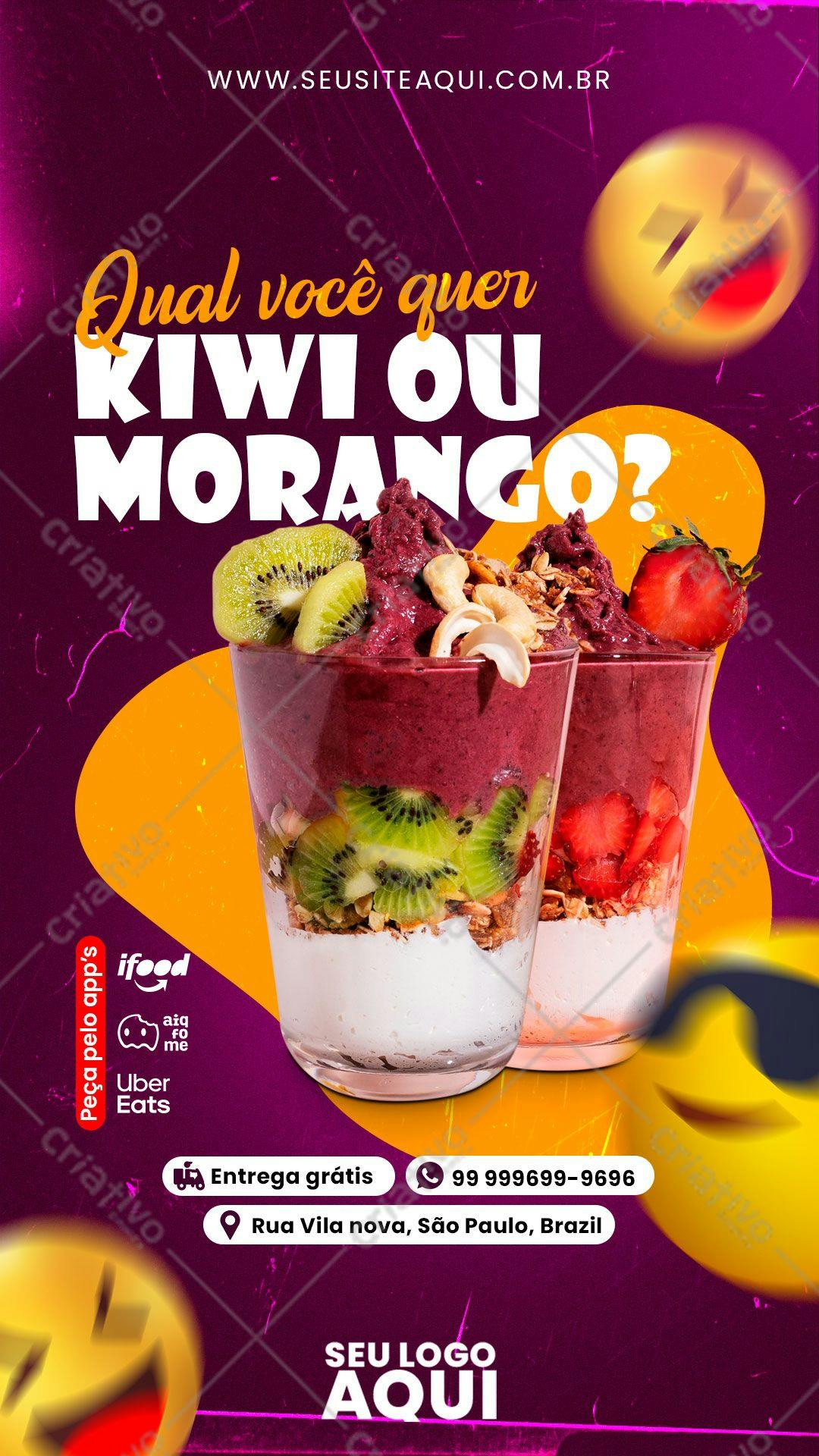 Flyer para Açaí com Kiwi e Morango PSD Editável