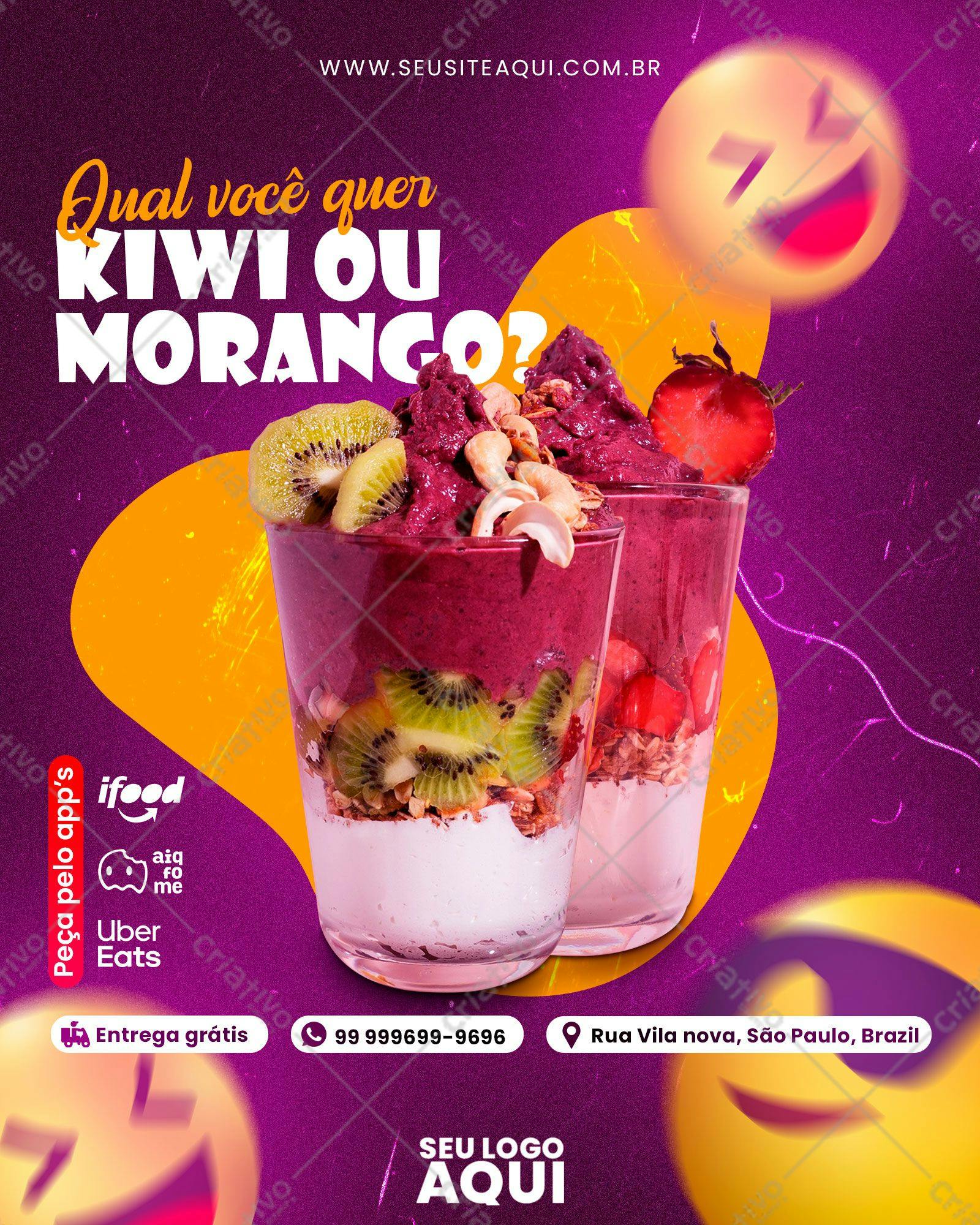 Cardápio Açaí com Kiwi e Morango PSD Editável