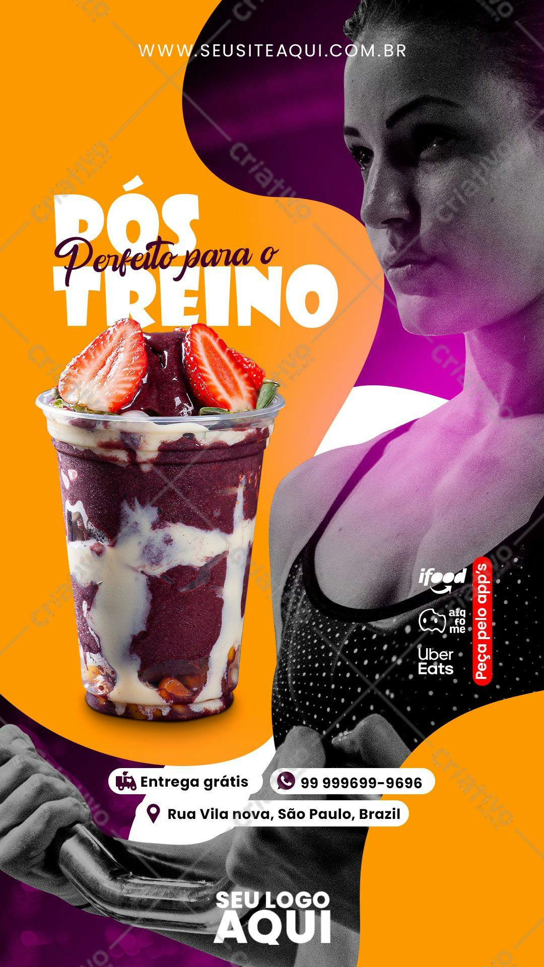 Flyer para Açaí Pós-Treino PSD Editável