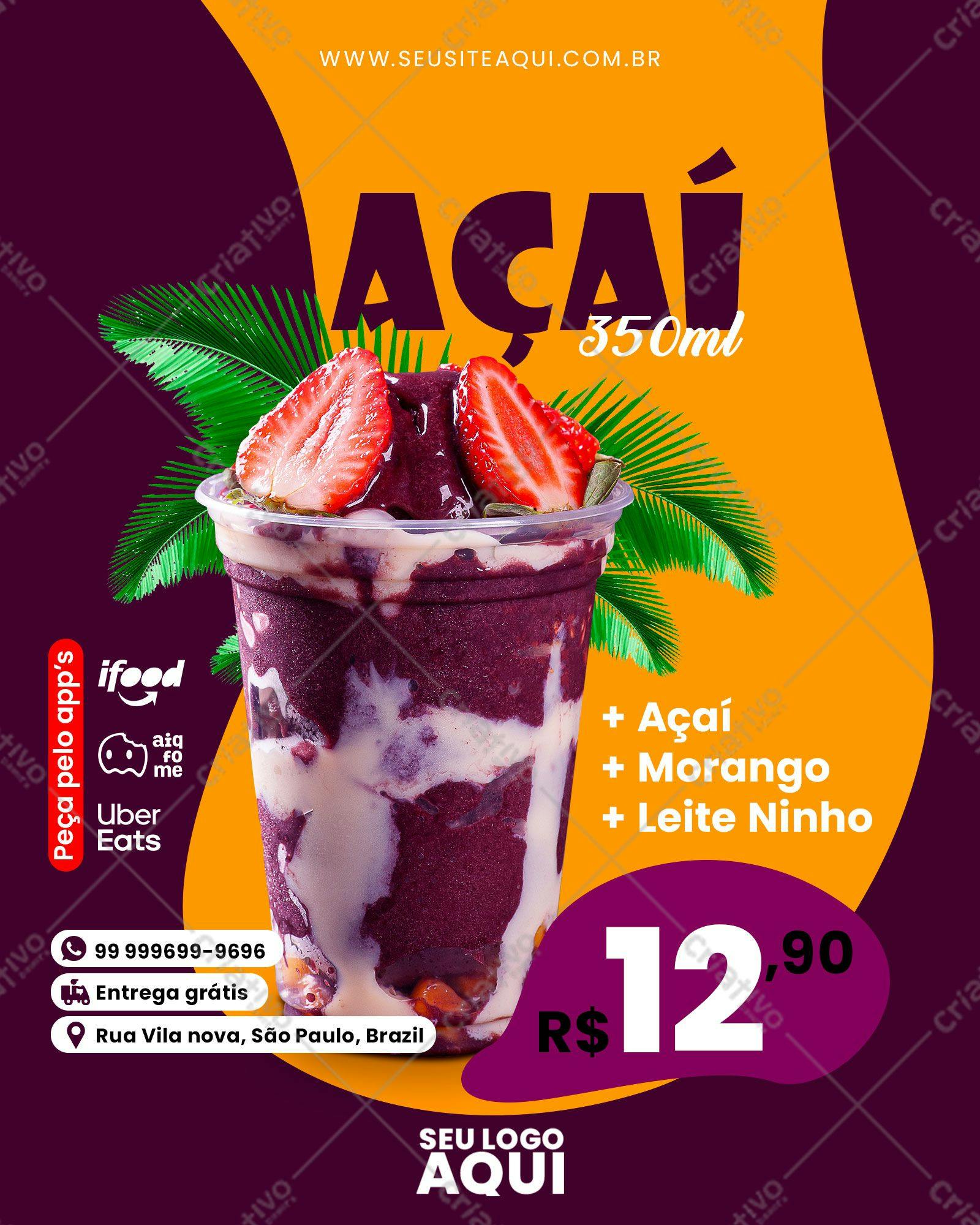 Cardápio de Açaí para Delivery PSD Editável