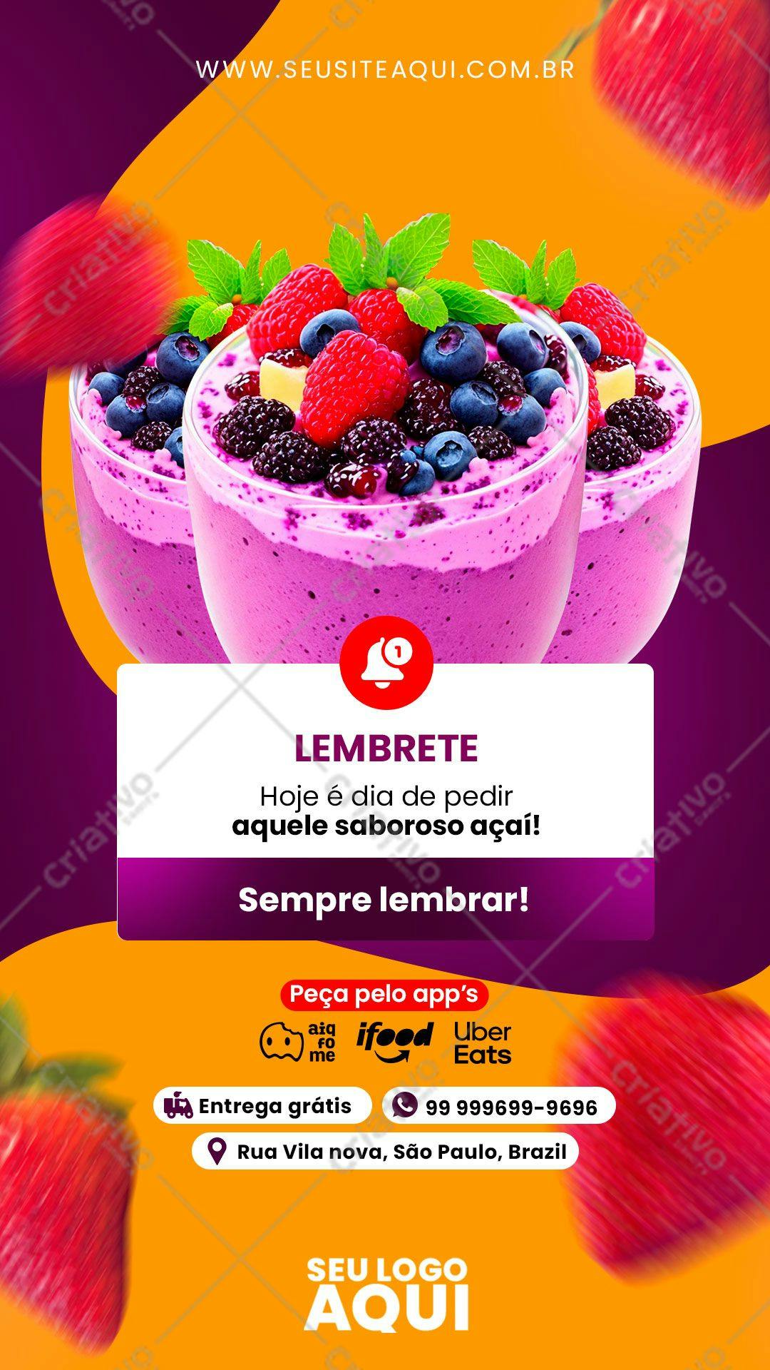 Post para Redes Sociais Açaí PSD Editável