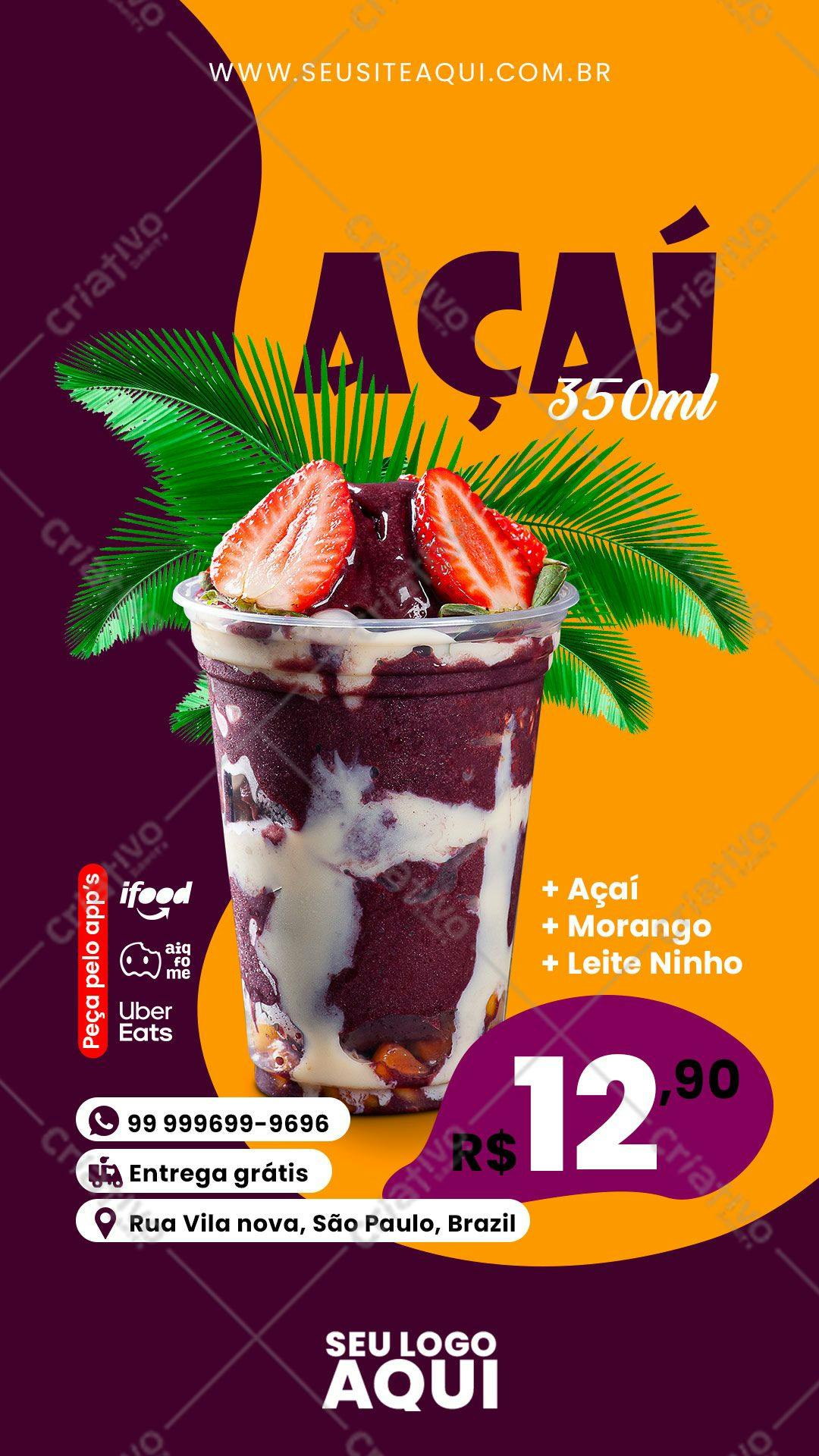 Cardápio Açaí para Redes Sociais PSD Editável