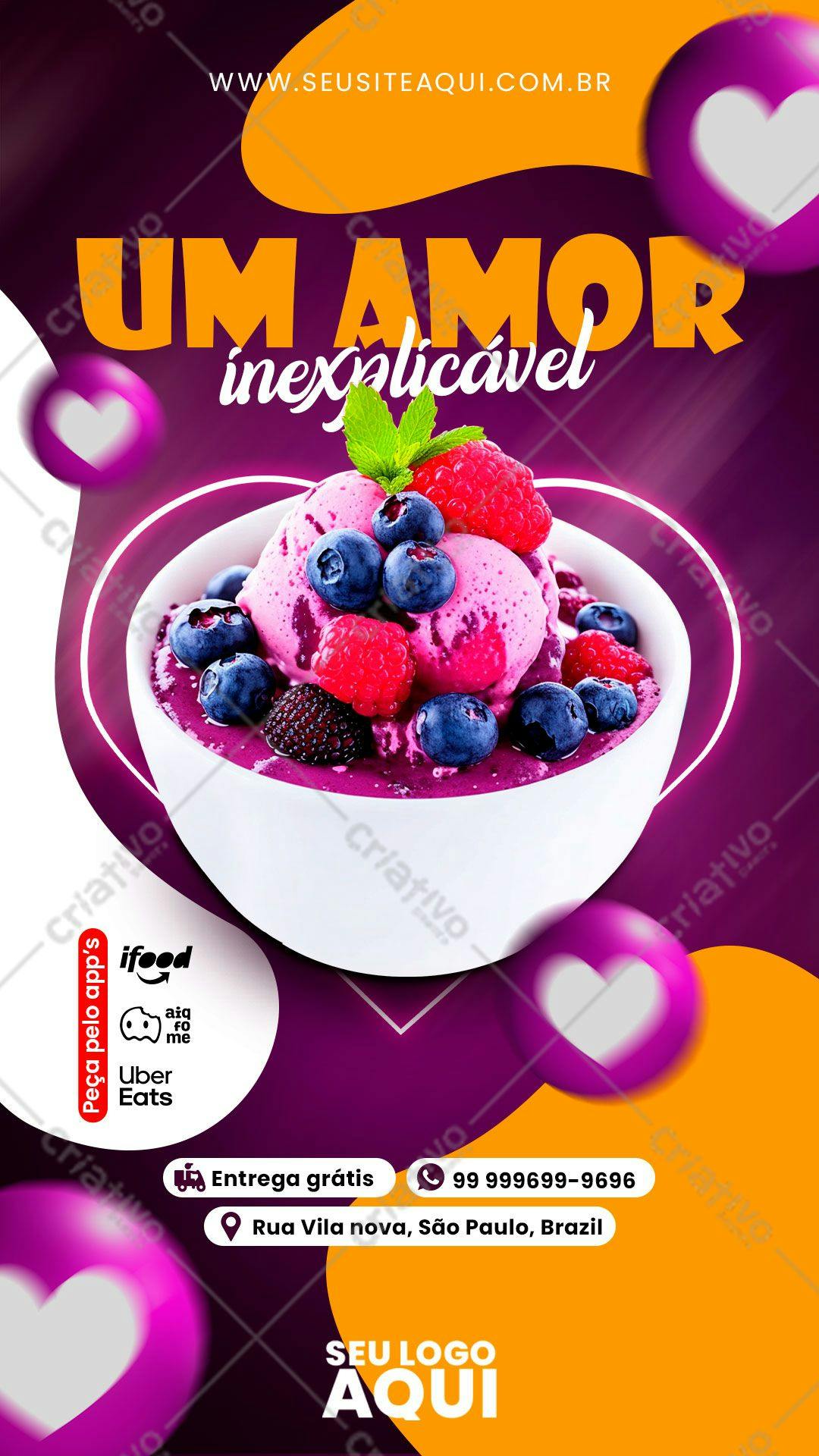 Flyer para Dia dos Namorados com Sorvete PSD Editável