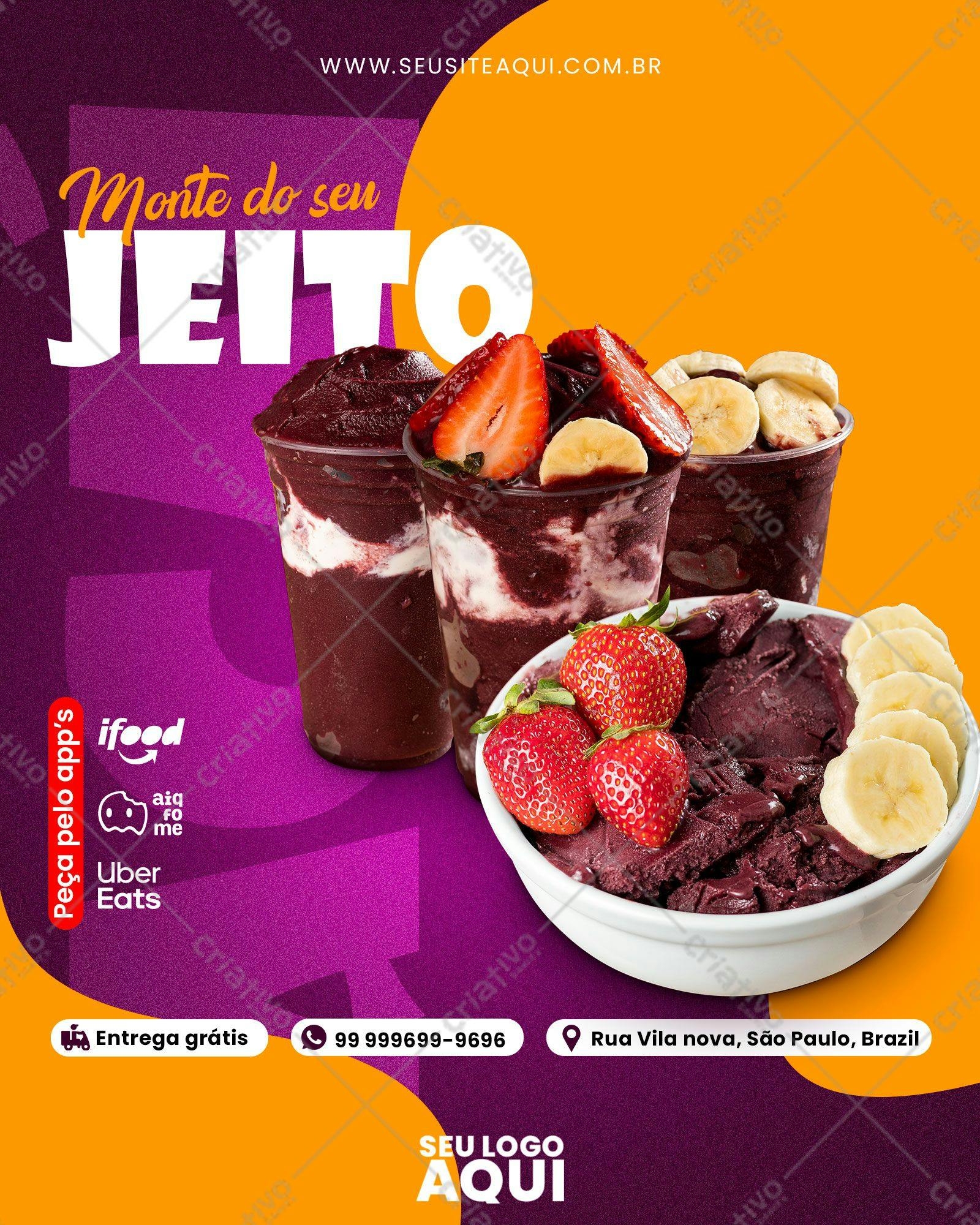 Template Açaí para Redes Sociais PSD Editável