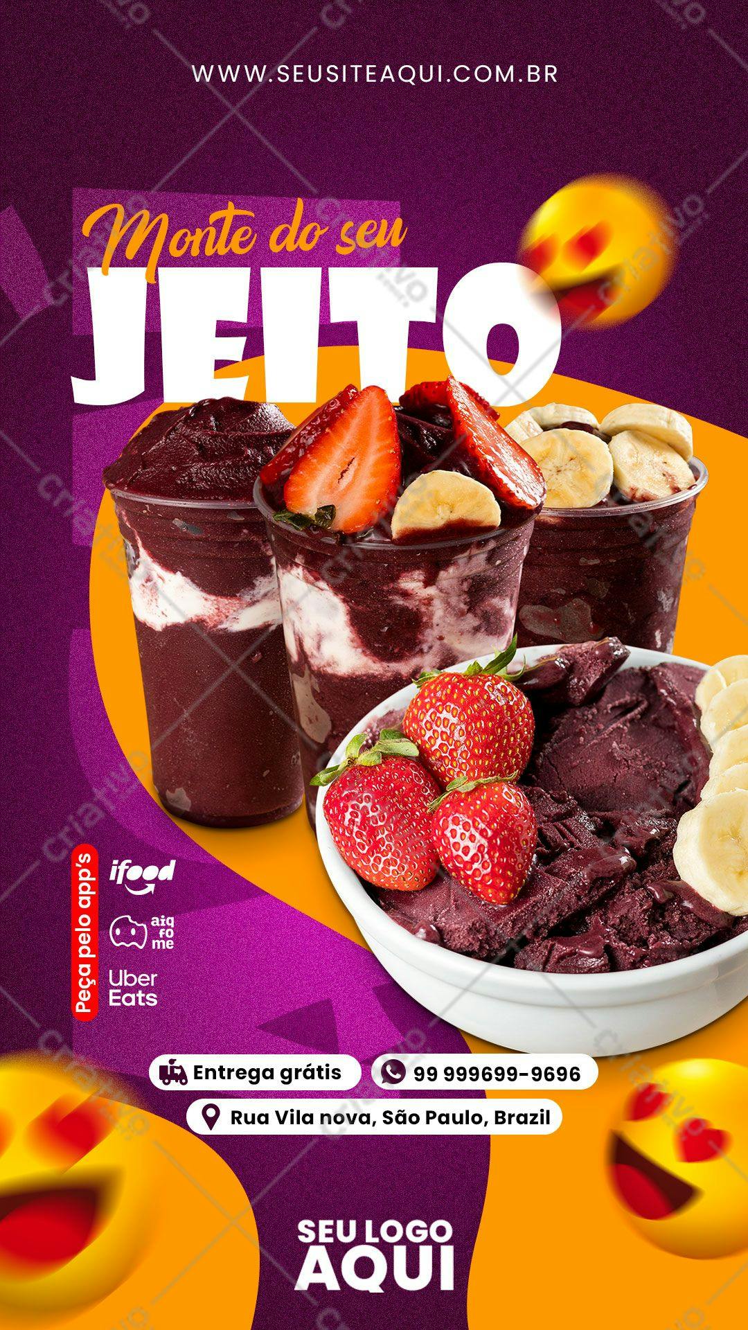 Mockup de Açaí para Redes Sociais PSD Editável