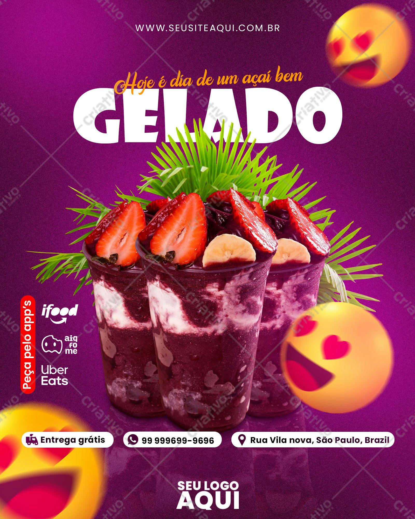 Template de Cardápio para Açaí com Morango PSD Editável